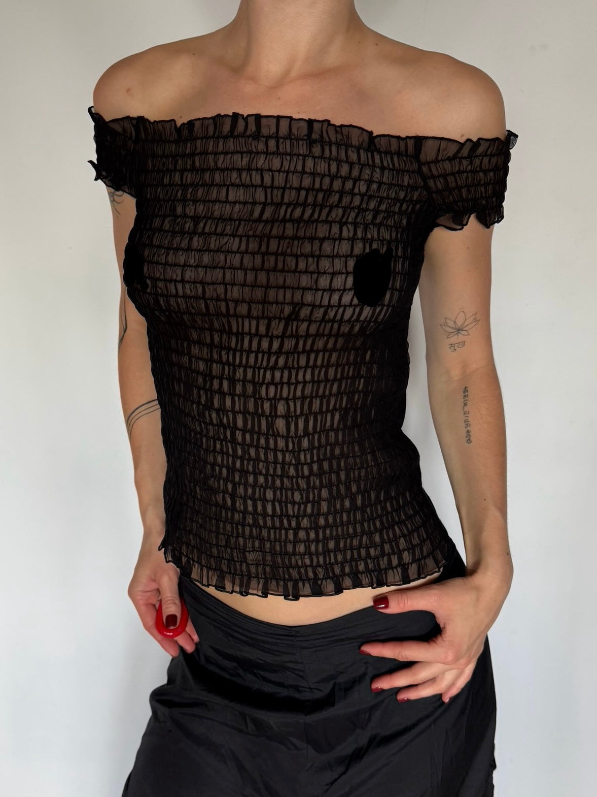 Stretch Off-Shoulder Crinkled Top (Reversible) Twinkling