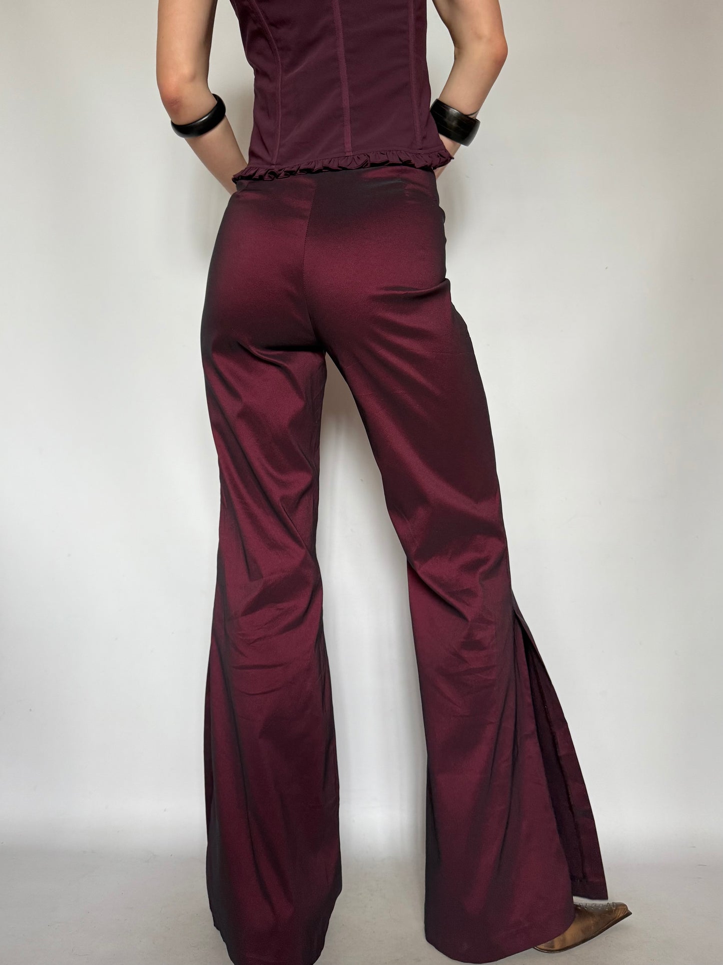 Vintage Burgundy Satin Flared Pants – Twinkling Global