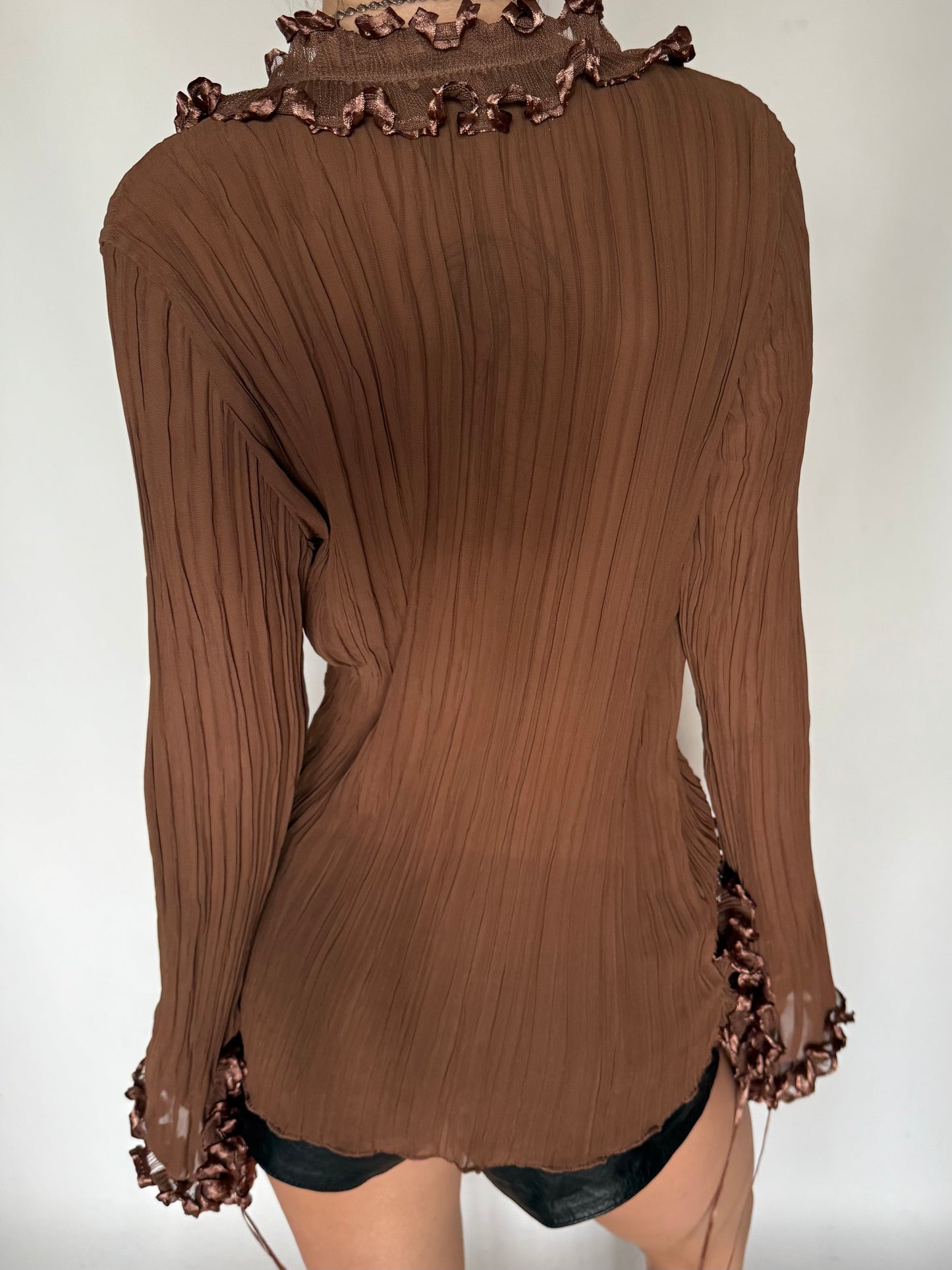 Vintage Cocoa Ruffle Tie-Front Blouse Twinkling Global