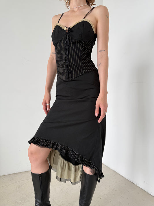 Vintage Black Pinstripe Bustier Dress with Ruffle Hem – Twinkling Global