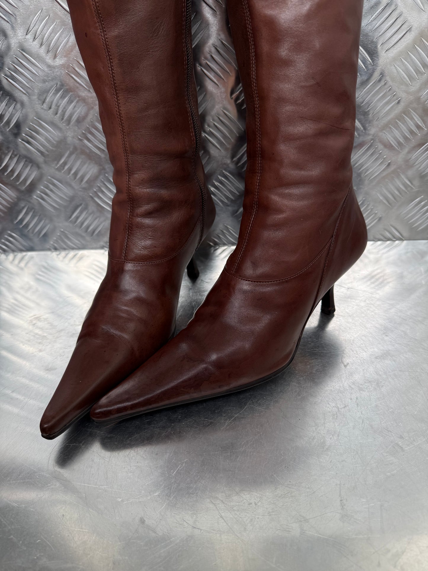Vintage brown leather over-the-knee boots Buffalo Twinkling Global