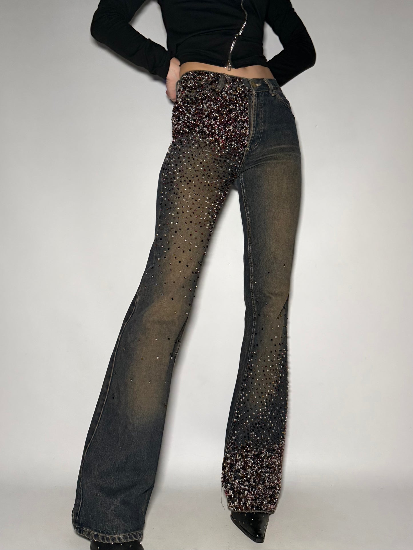 Rust Beaded Straight-Leg Jeans Twinkling Global