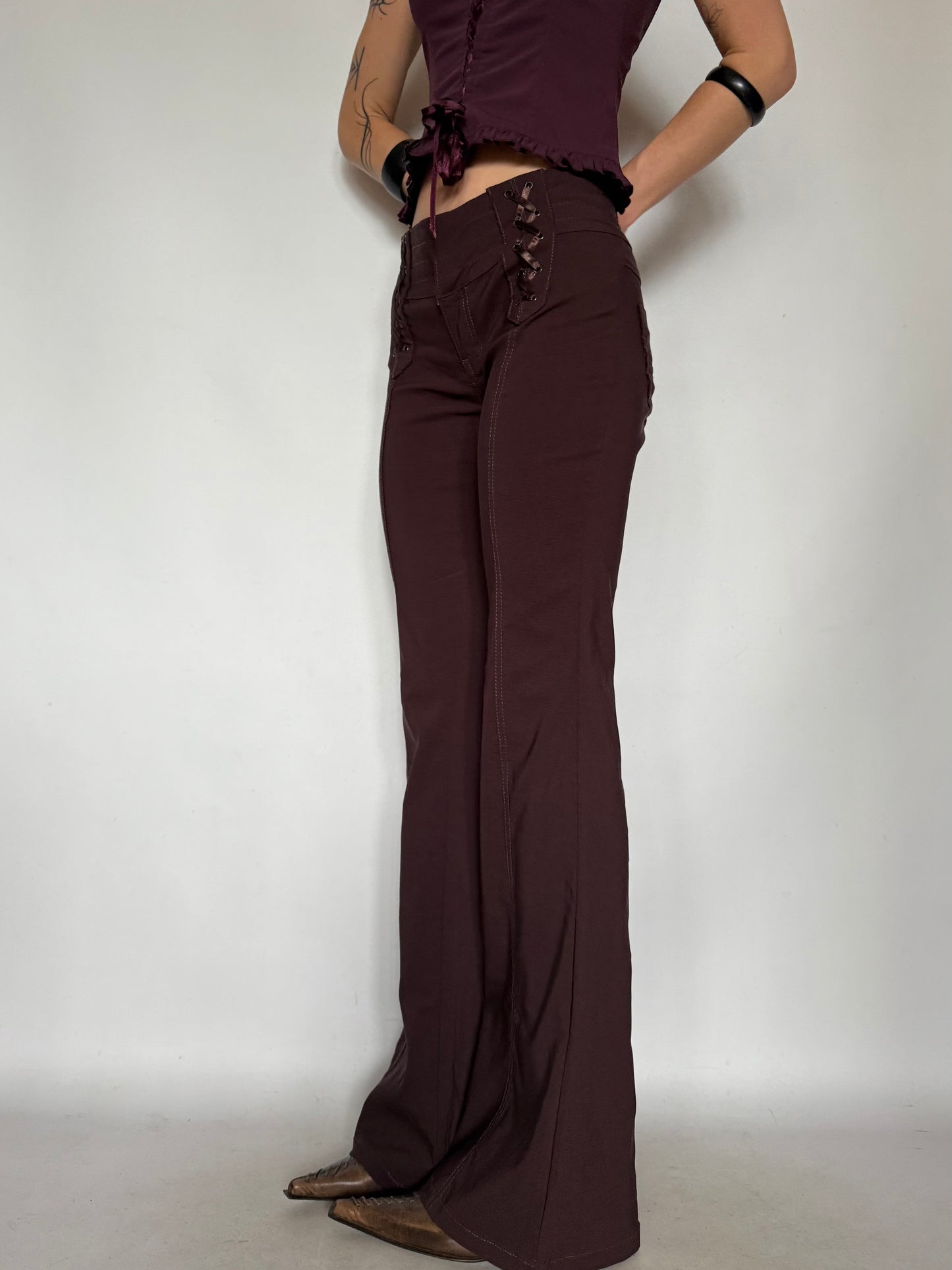 Vintage Brown Flared Pants with Lace-up Detail – Twinkling Global