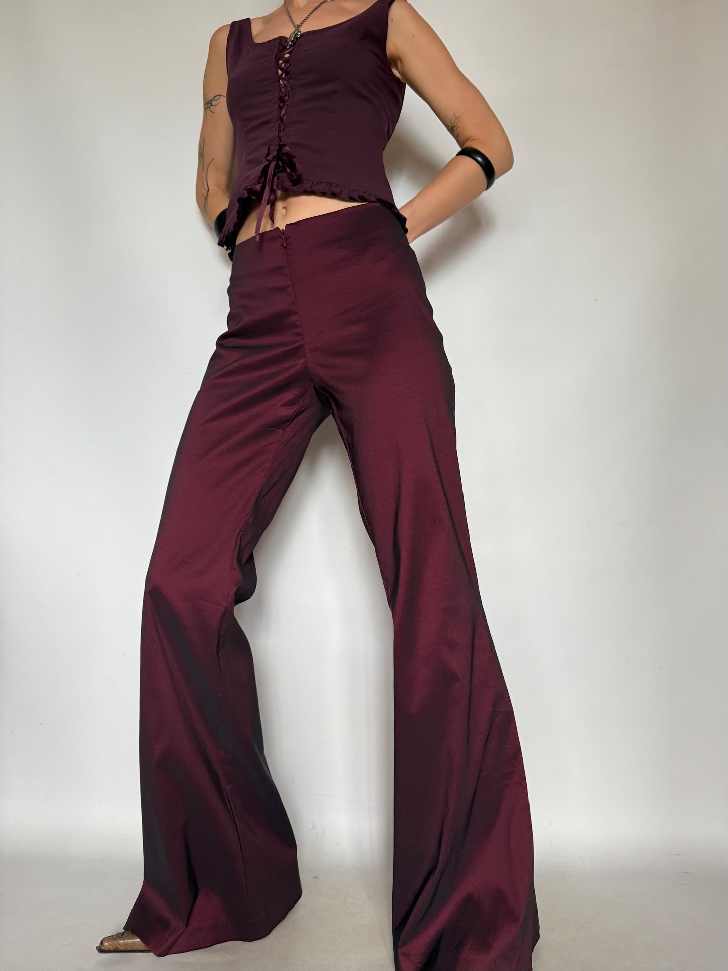 Vintage Burgundy Satin Flared Pants – Twinkling Global