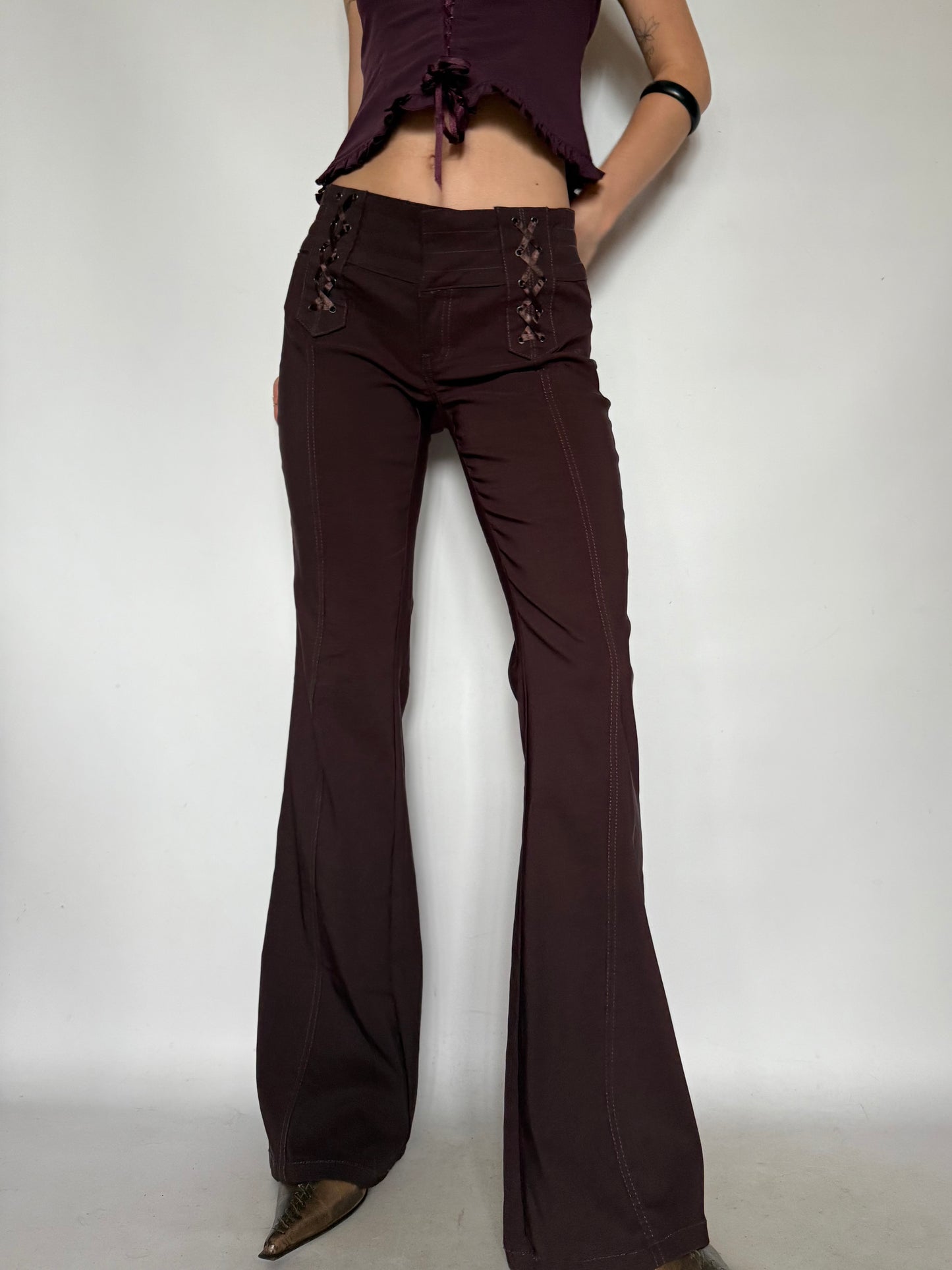 Vintage Brown Flared Pants with Lace-up Detail – Twinkling Global