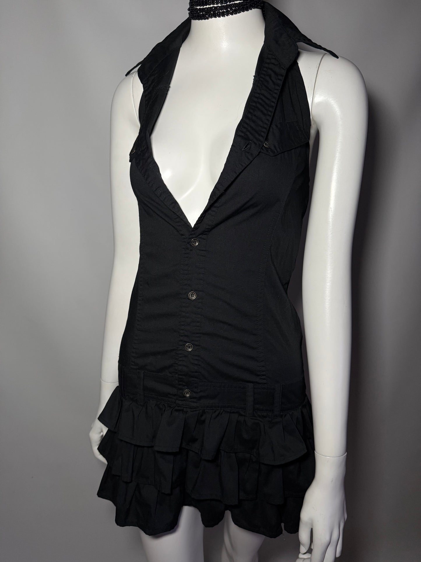 Y2K Sleeveless Mini Dress with Collar and Ruffle Skirt Twinkling