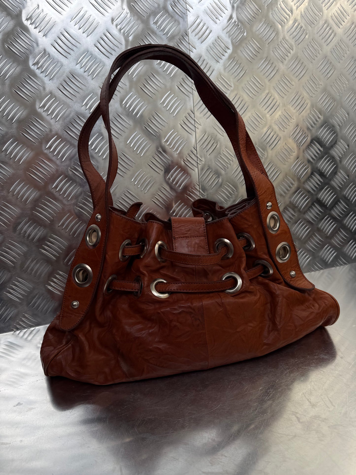 Vintage Brown Leather Bag Twinkling Global