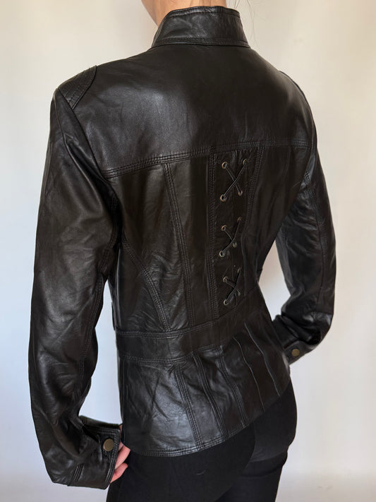 Vintage Black Fitted Leather Jacket Twinkling Global