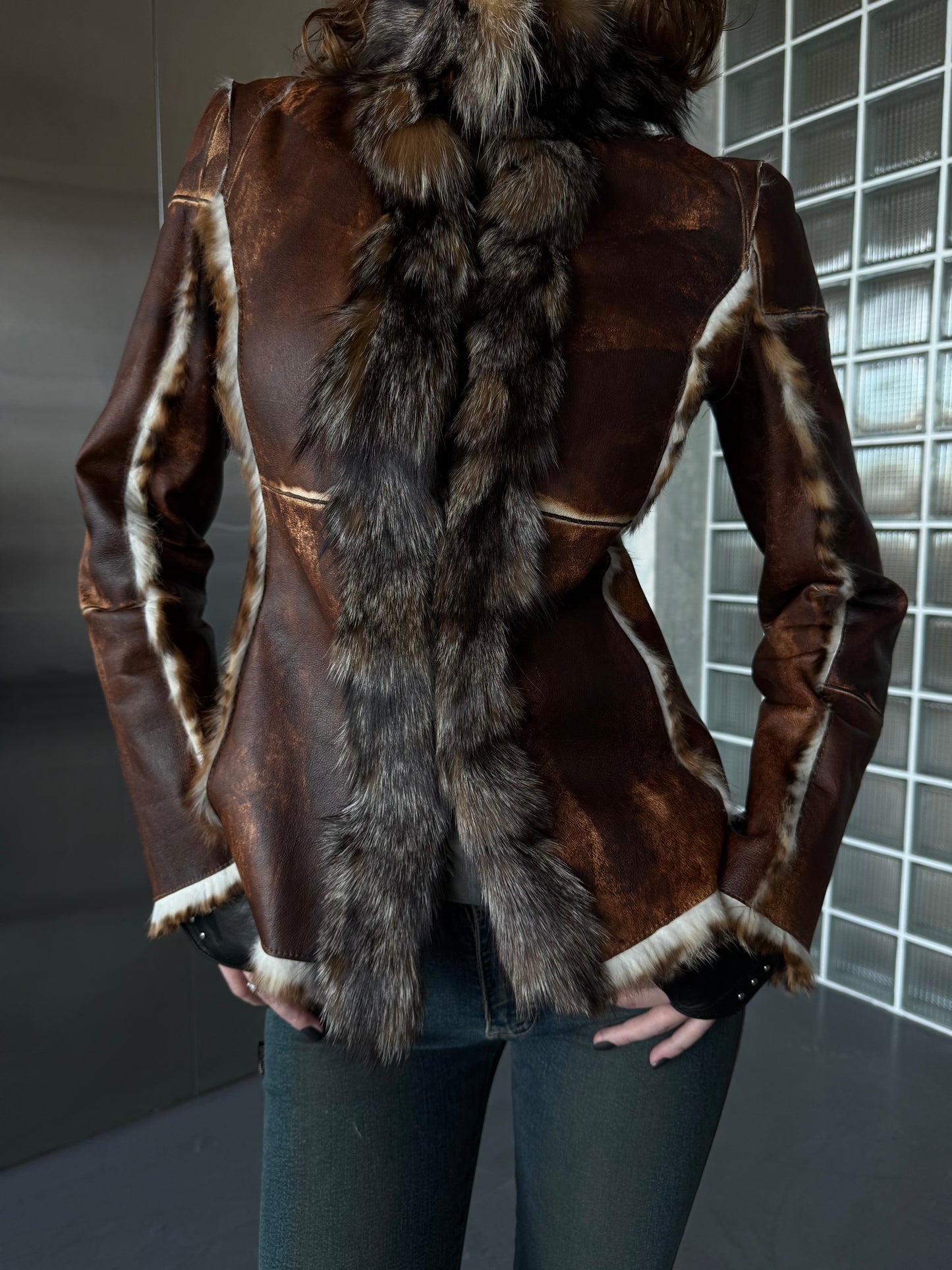 Vintage Italian leather jacket with natural fur Twinkling Global