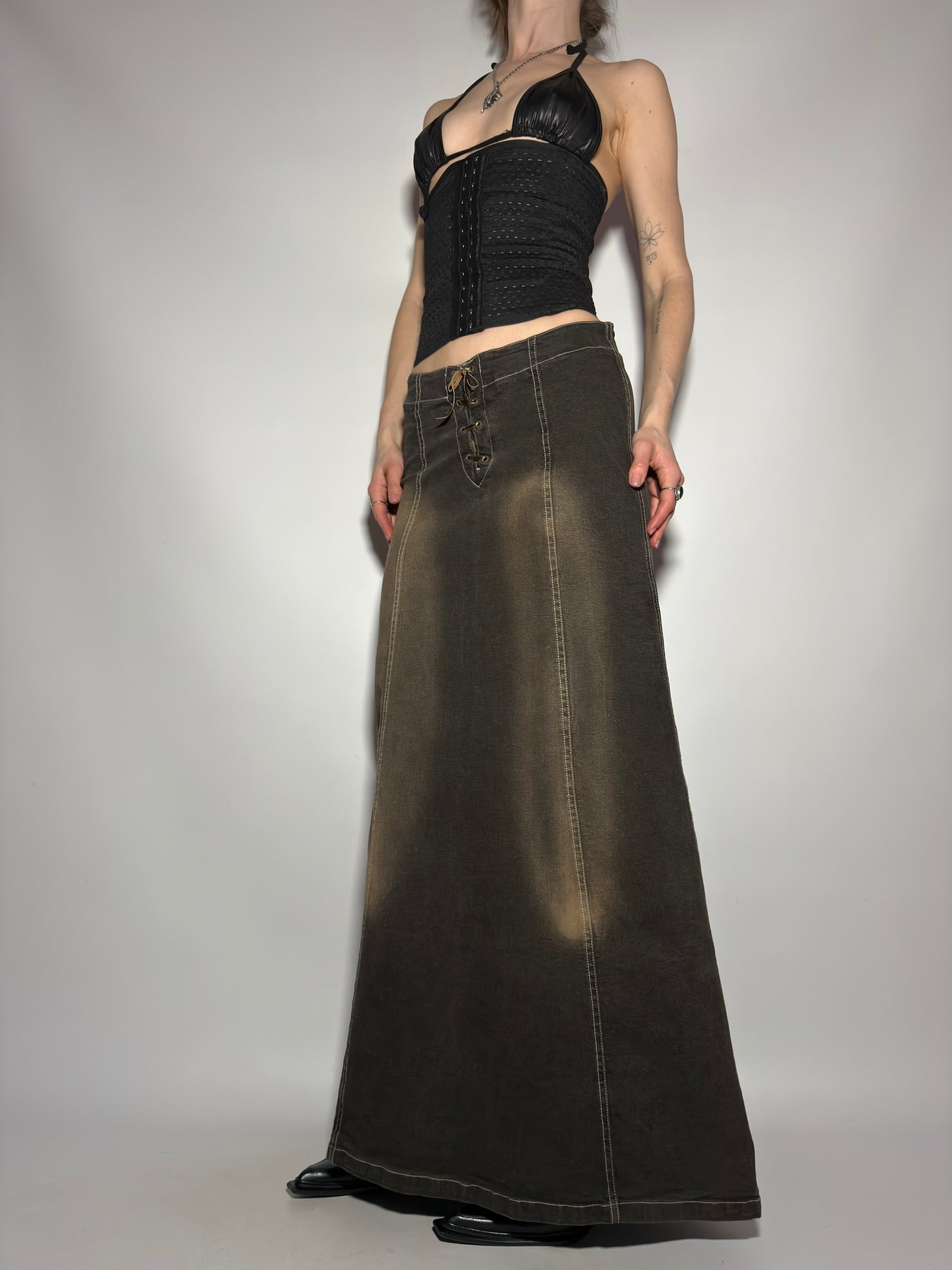 Vintage Brownish Denim Skirt - TWINKLING GLOBAL
