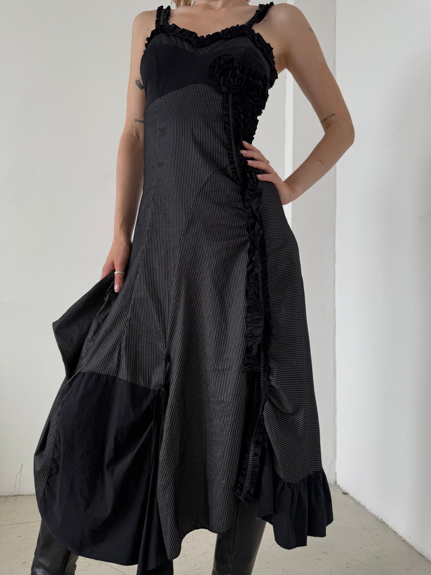 Vintage Black Pinstripe Asymmetrical Dress – Twinkling Global