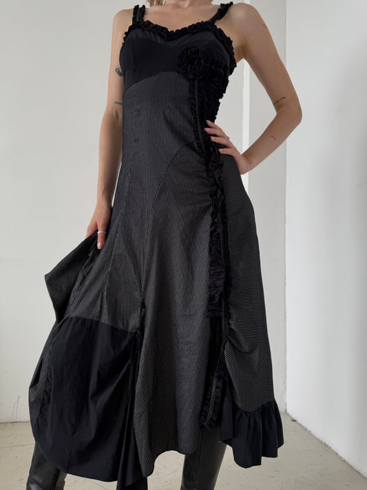 Vintage Black Pinstripe Asymmetrical Dress – Twinkling Global