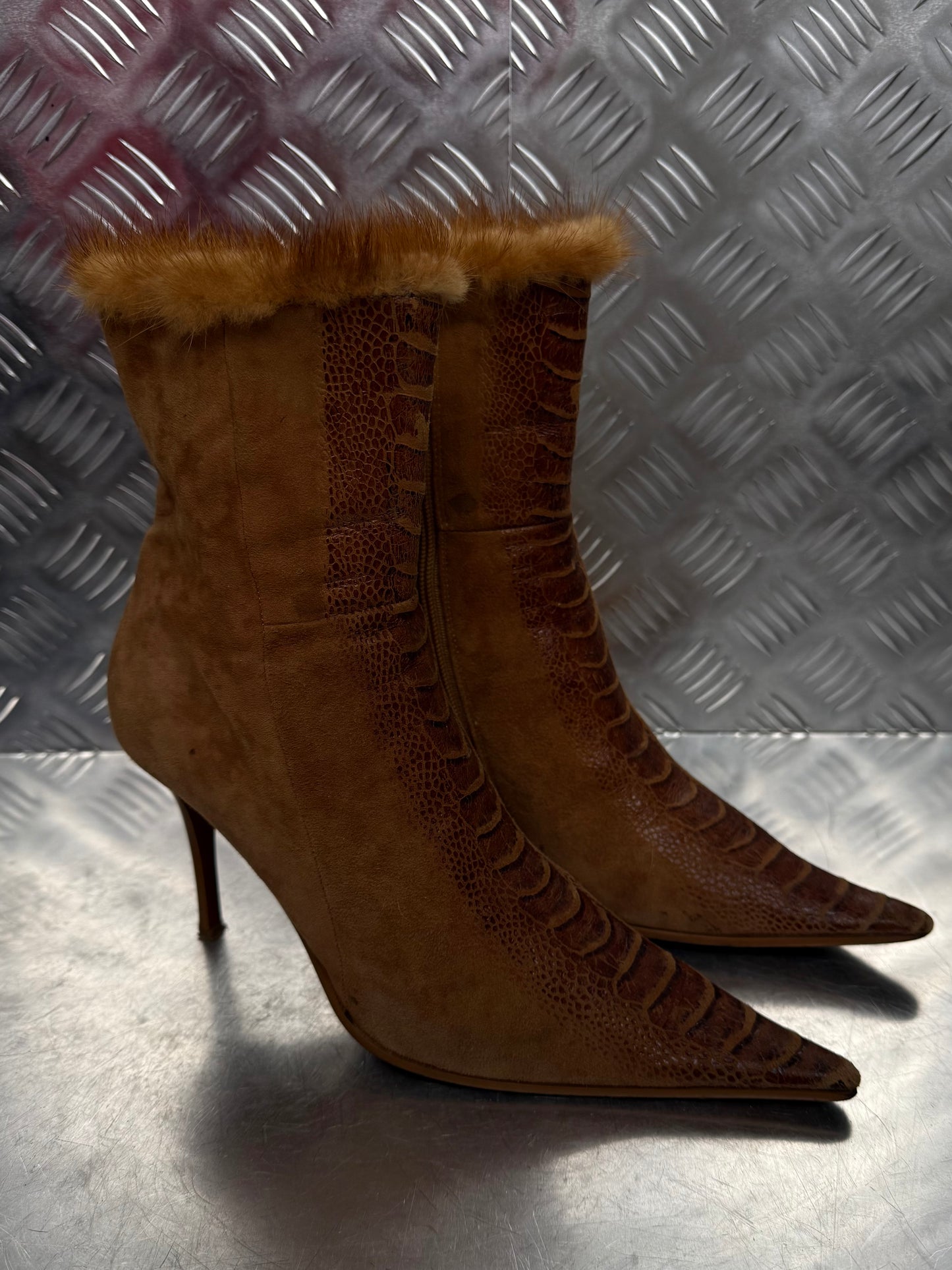 Vintage suede fur-trim boots TWINKLING GLOBAL
