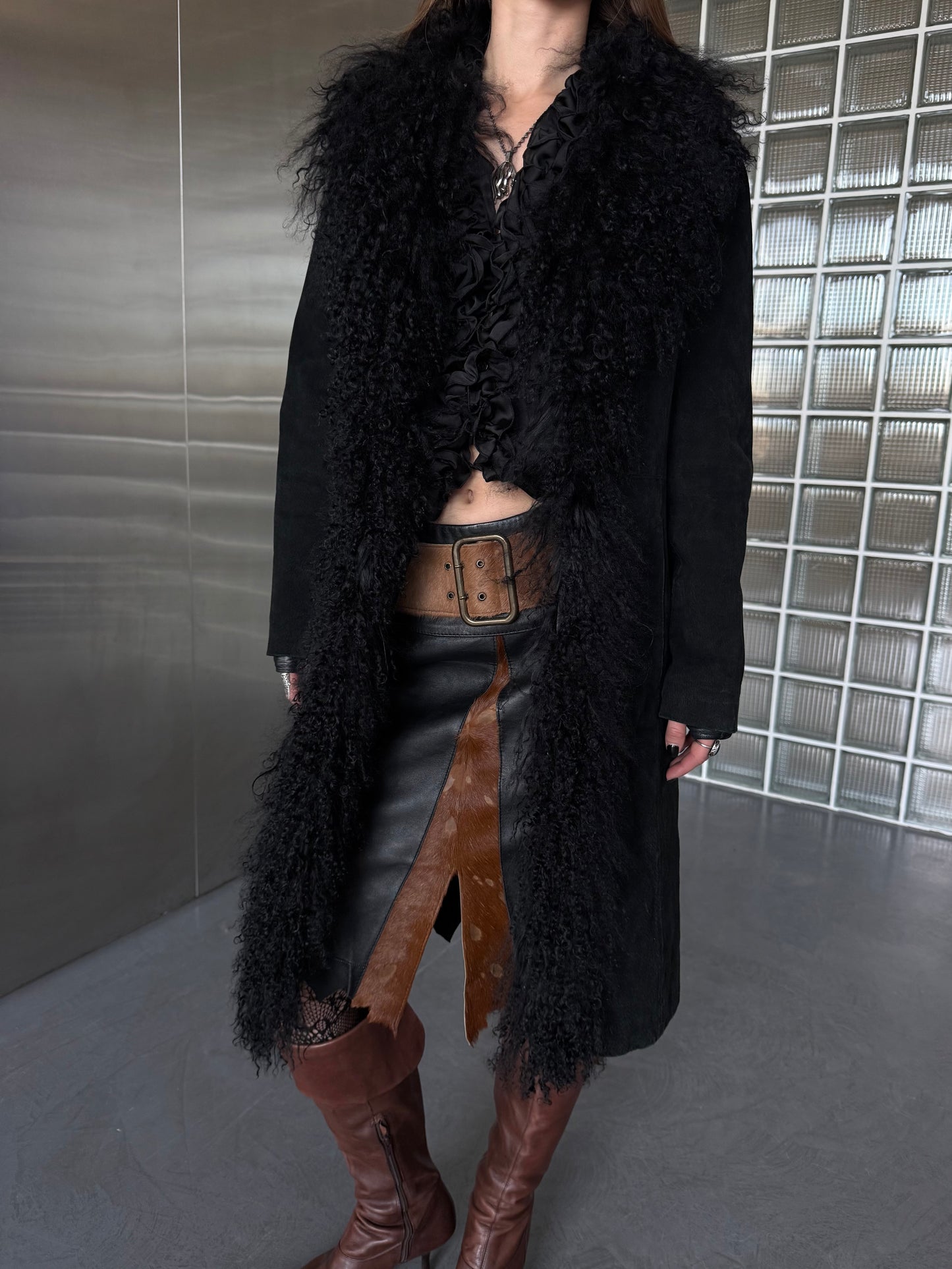 Vintage suede Penny Lane Afghan coat with llama fur Twinkling Global