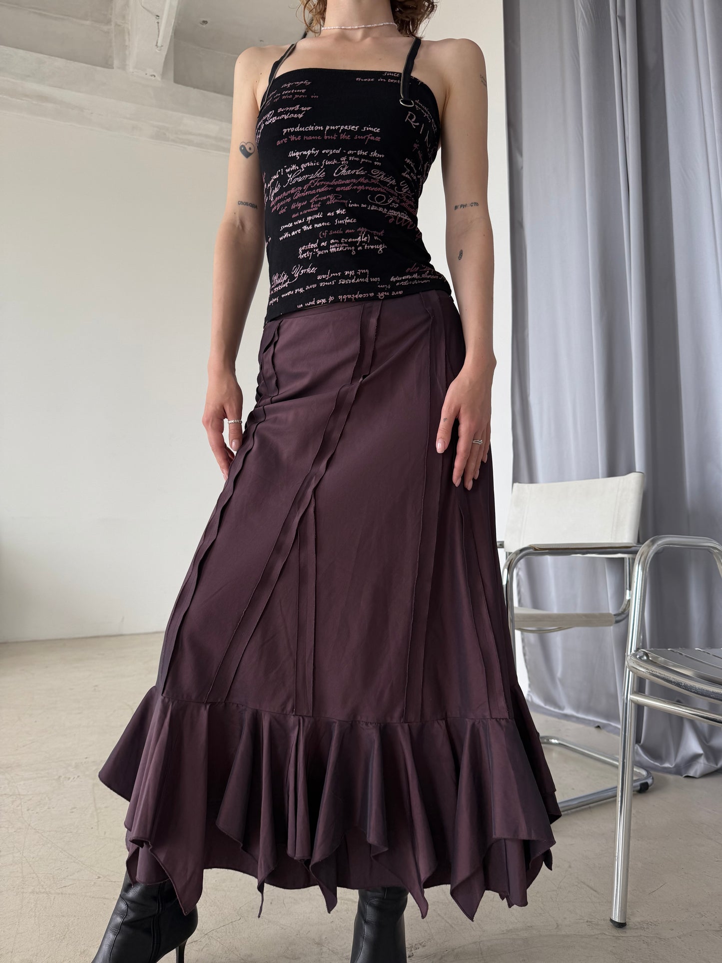Vintage Plum Ruffle Hem Maxi Skirt – Twinkling Global