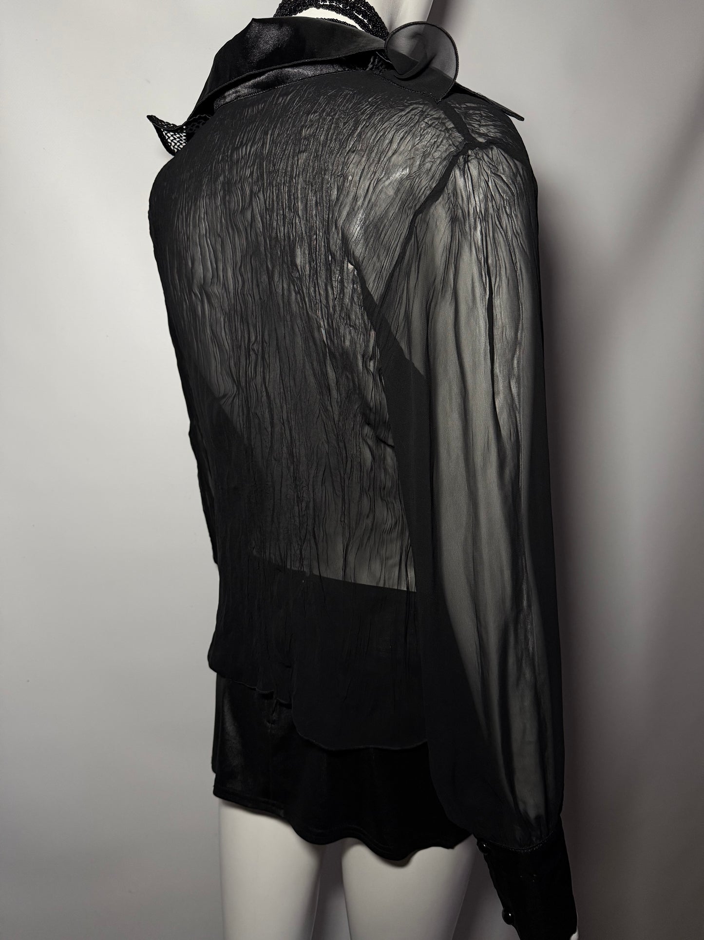 Sheer Black Ruffle Blouse with Textured Details TWINKLING