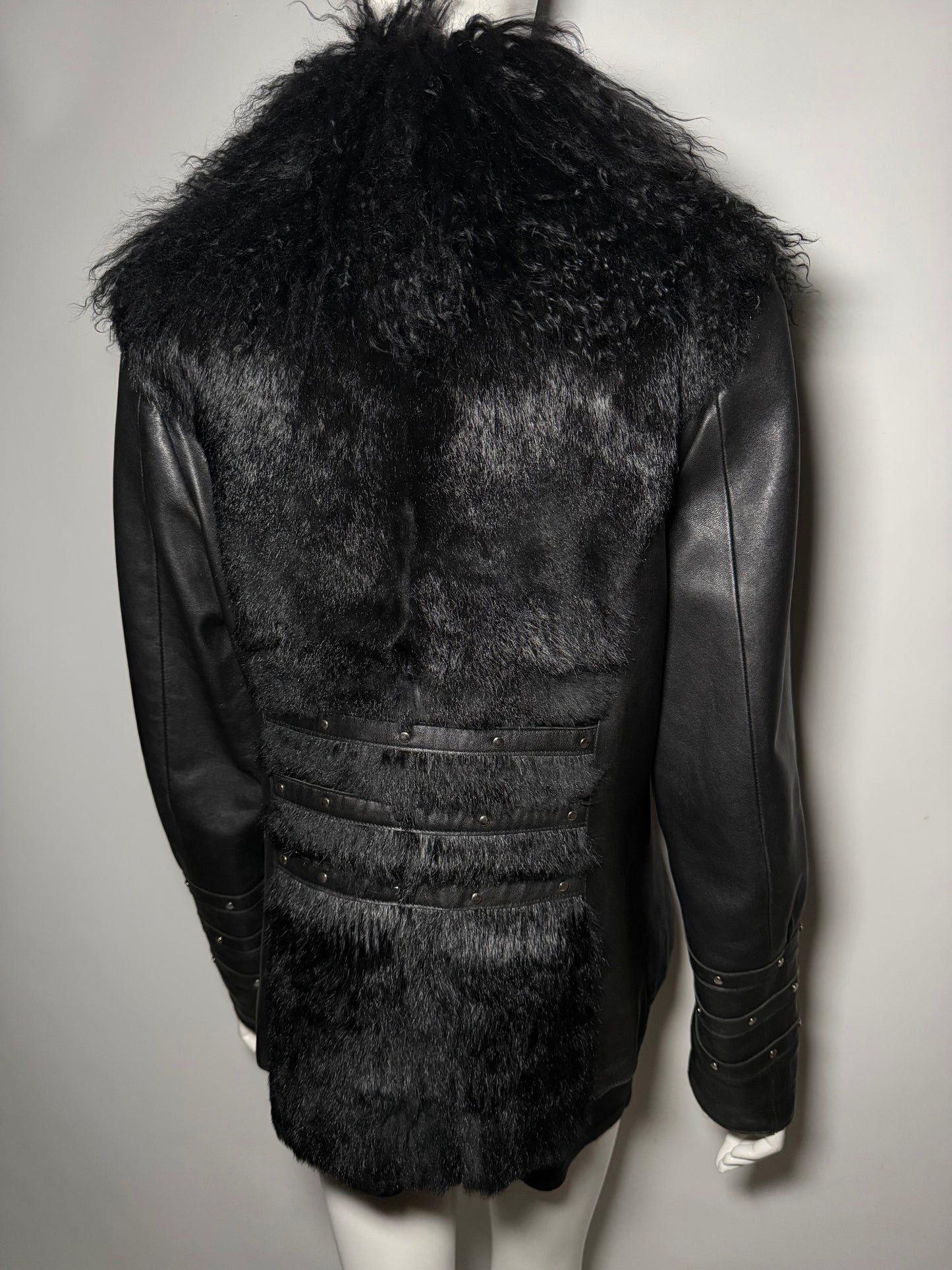Vintage leather jacket with lama fur collar Twinkling Global