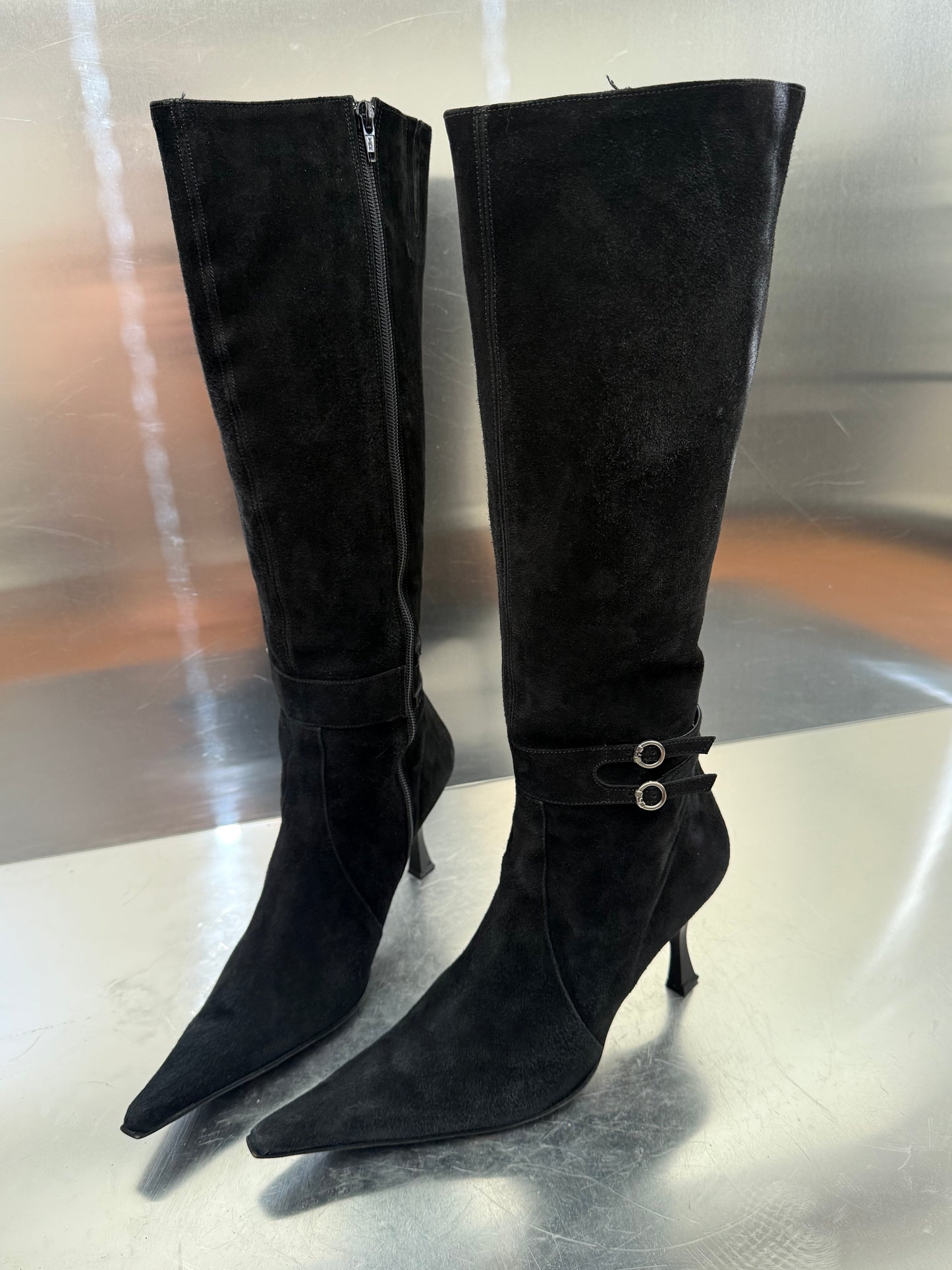 Vintage Black Suede Leather High Boots Made in Italy Twinkling Global
