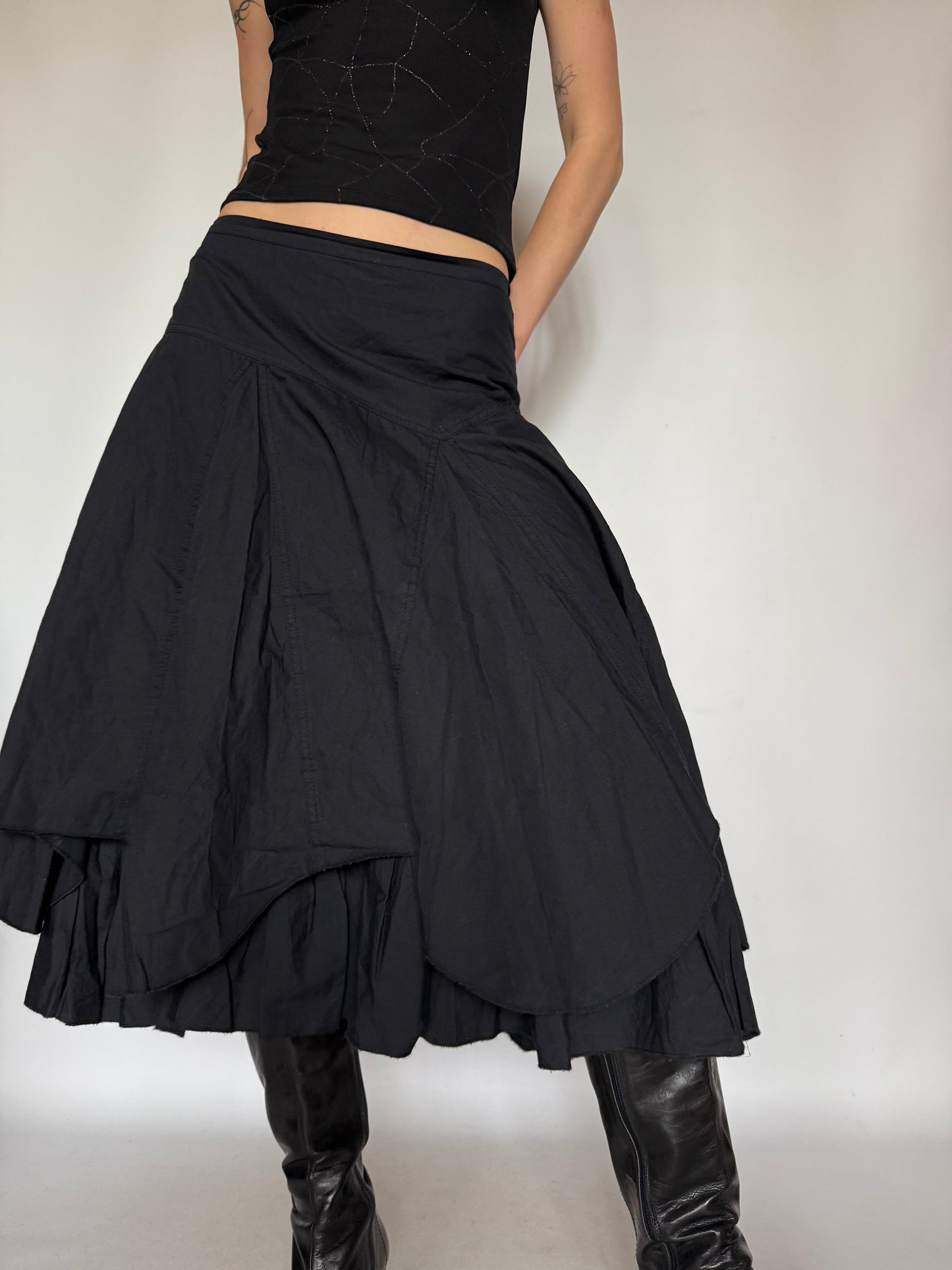 Vintage Black Cotton Midi Skirt
