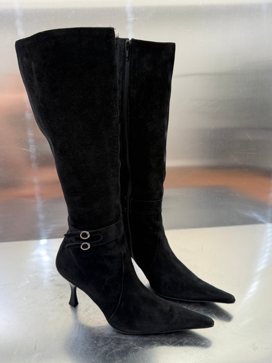 Vintage Black Suede Leather High Boots Made in Italy Twinkling Global
