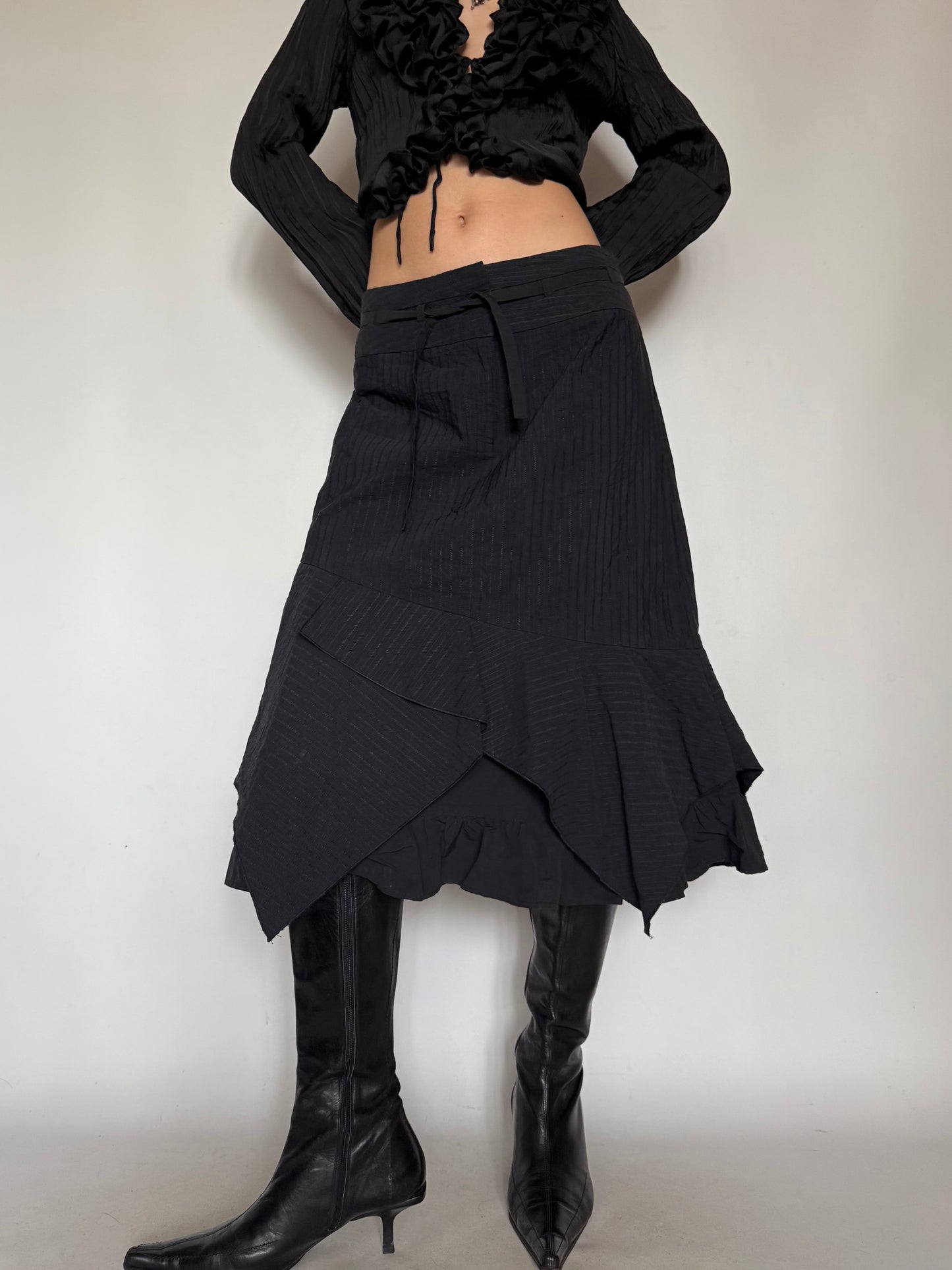 Vintage Asymmetrical Layered Skirt Black Twinkling Global