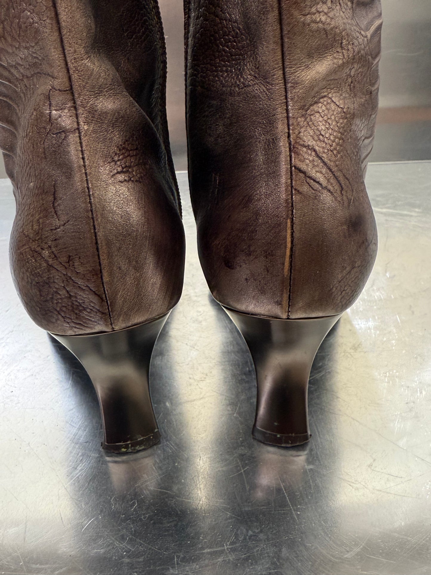 Vintage Brown Leather Pointed Boots Twinkling Global