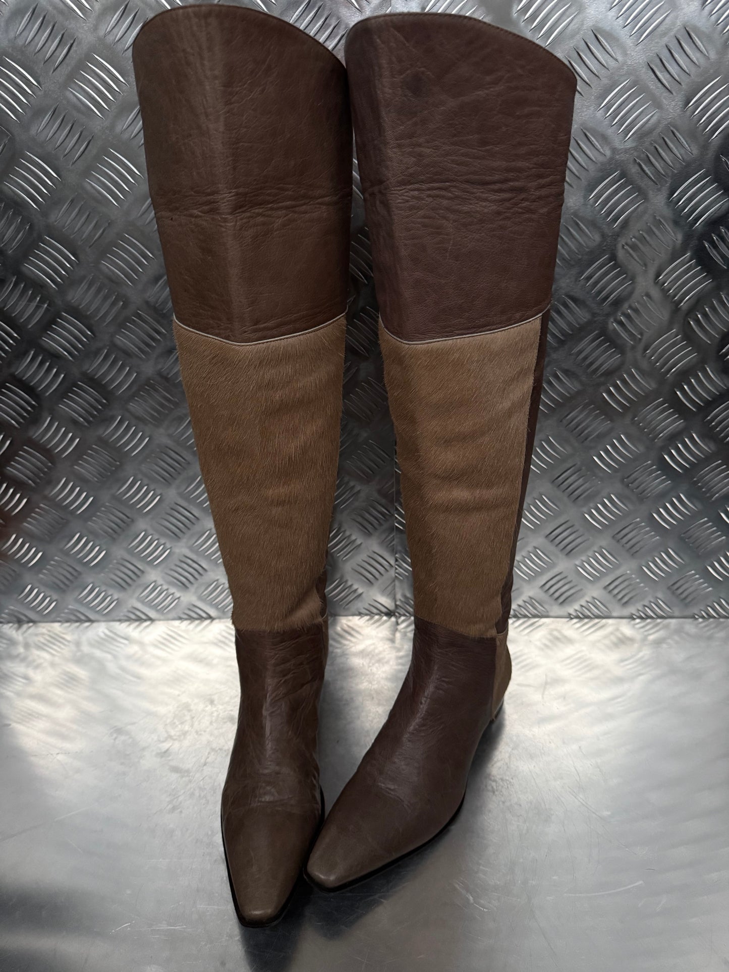 Vintage leather and pony fur over-the-knee boots Andrea Lattanzi TWINKLING GLOBAL