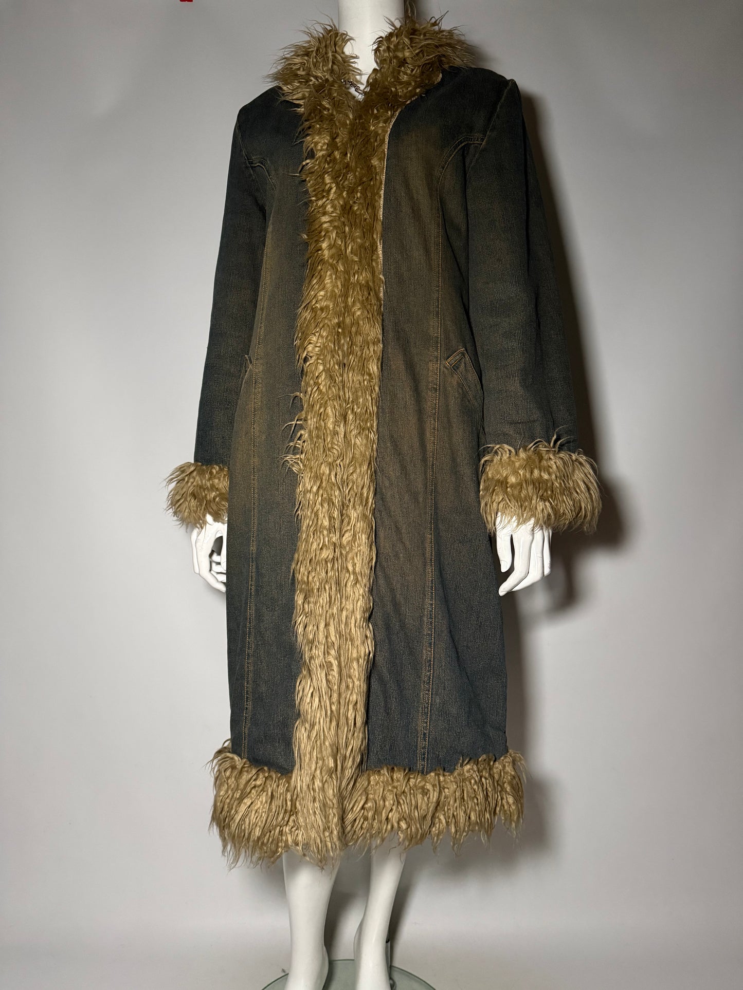 Vintage Penny Lane Afghan denim coat with faux fur Twinkling Global