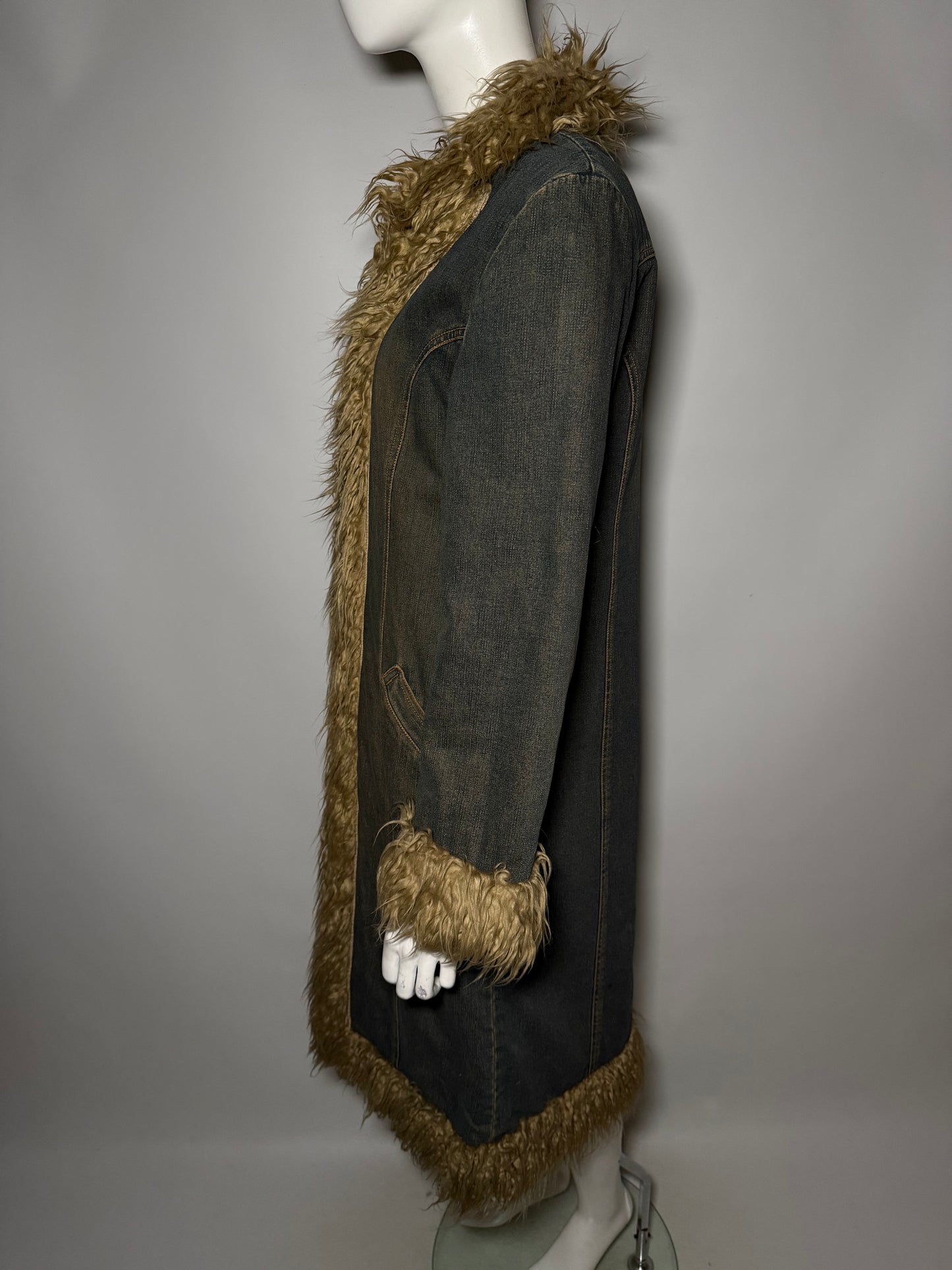 Vintage Penny Lane Afghan denim coat with faux fur Twinkling Global