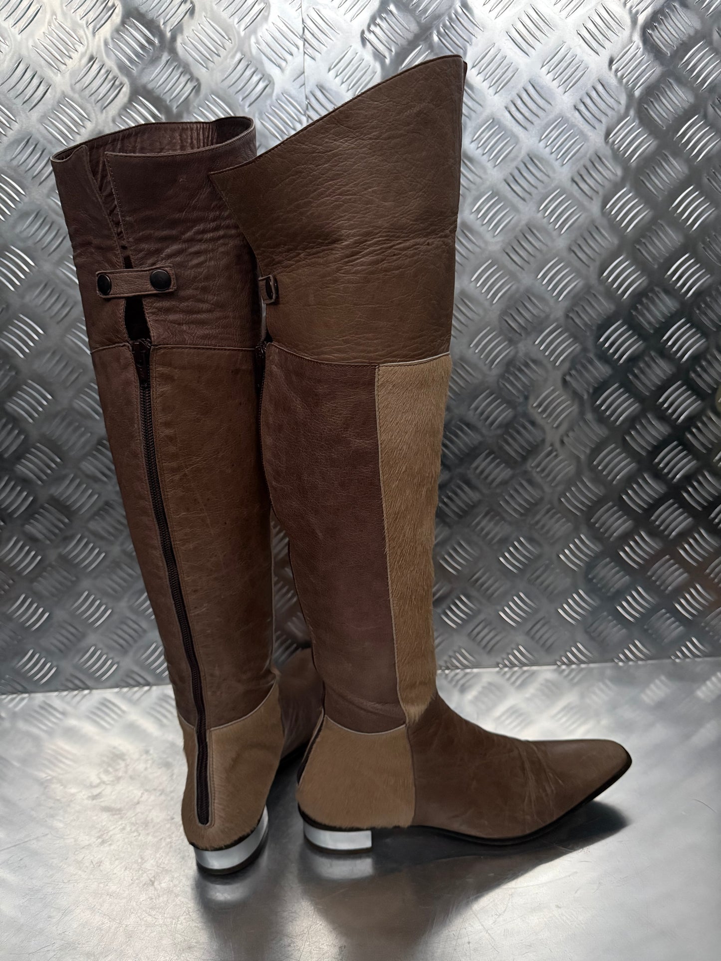 Vintage leather and pony fur over-the-knee boots Andrea Lattanzi TWINKLING GLOBAL