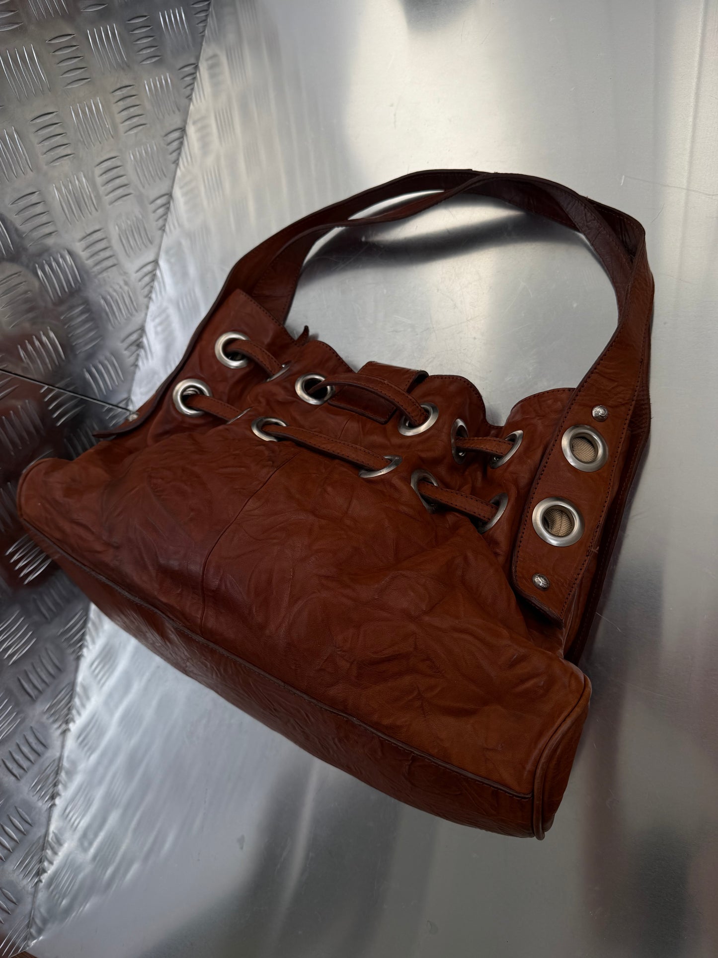 Vintage Brown Leather Bag Twinkling Global