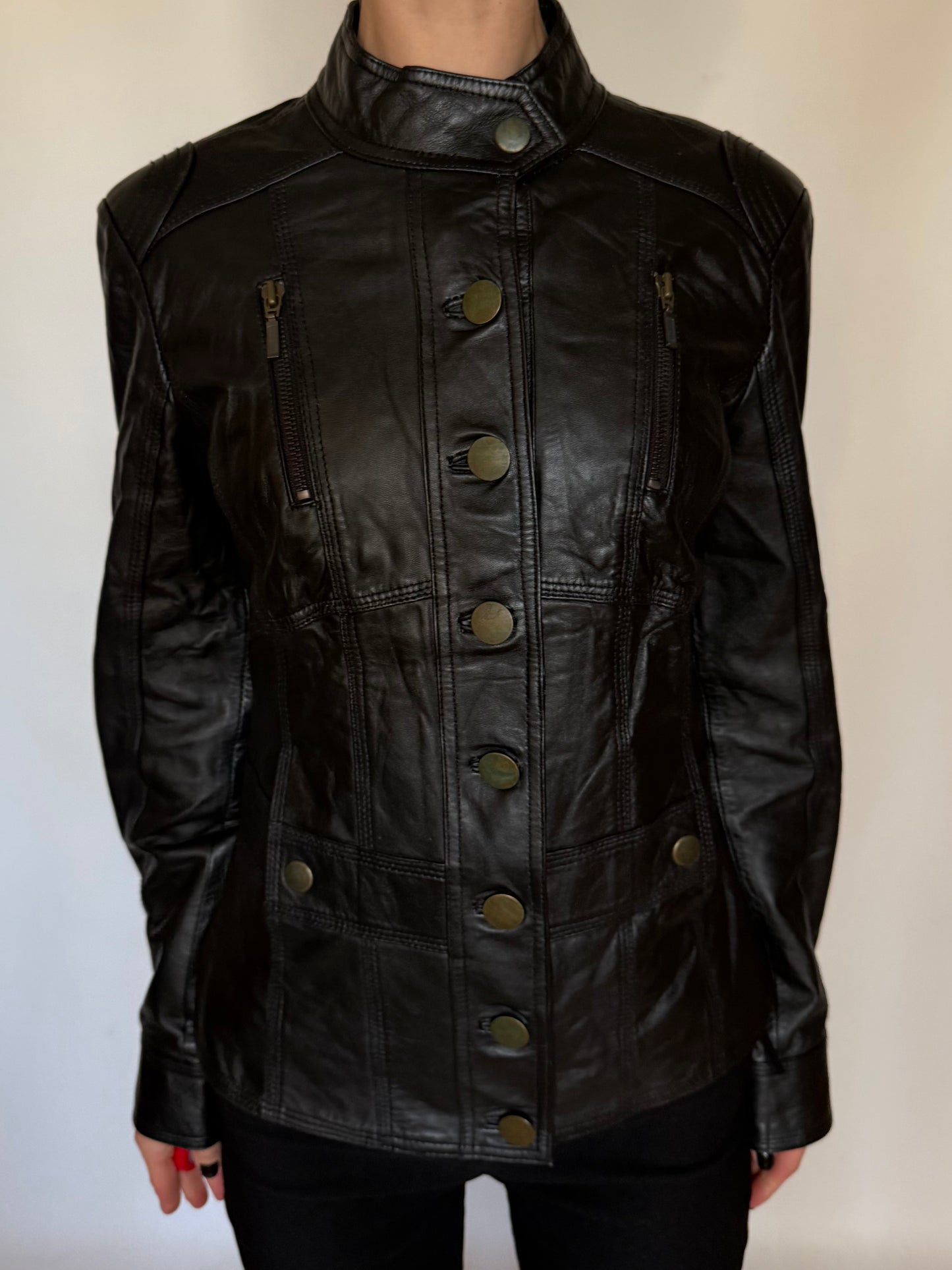Vintage Black Fitted Leather Jacket Twinkling Global