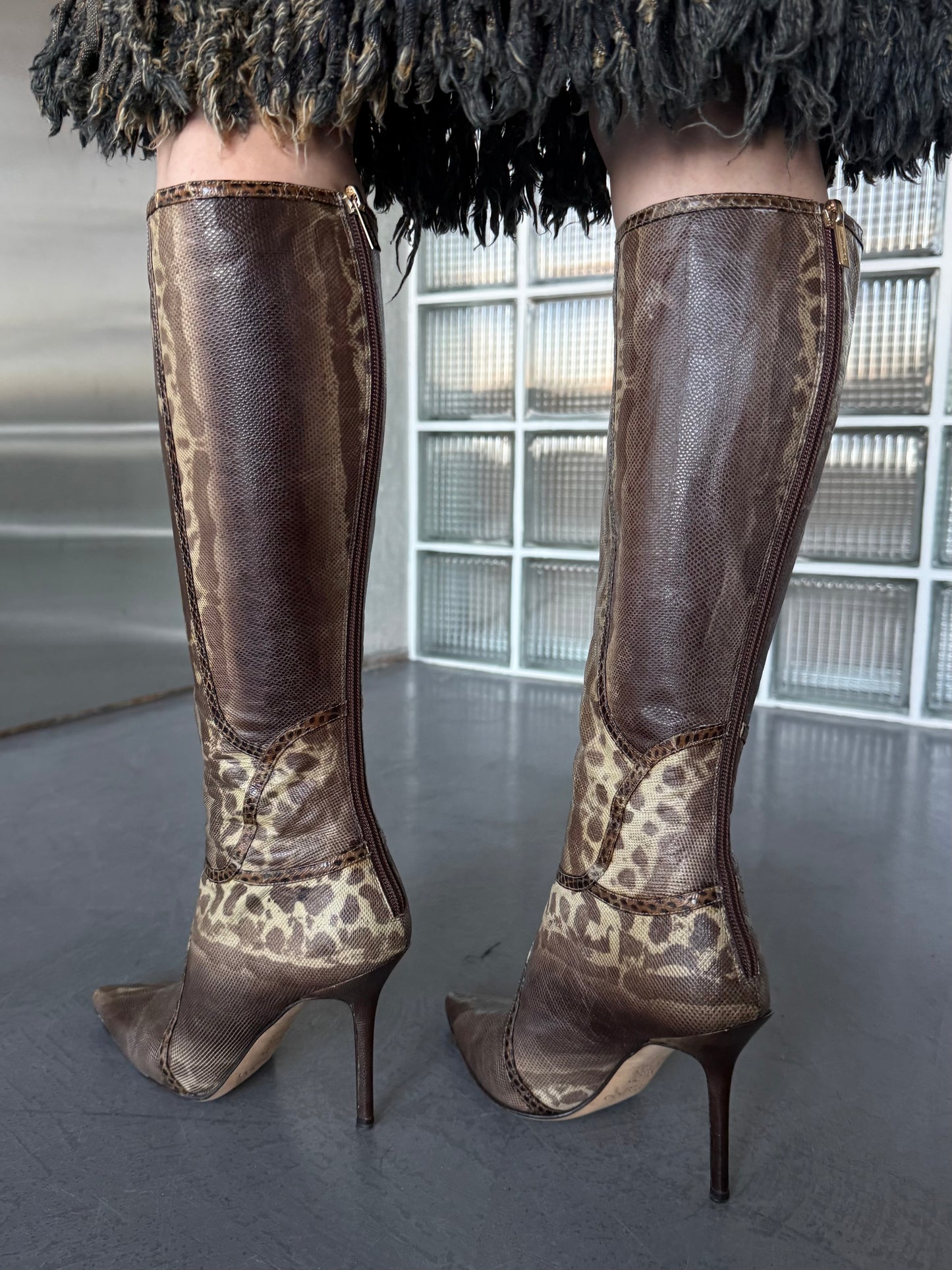 Vintage Jimmy Choo leather animal-pattern boots Twinkling Global