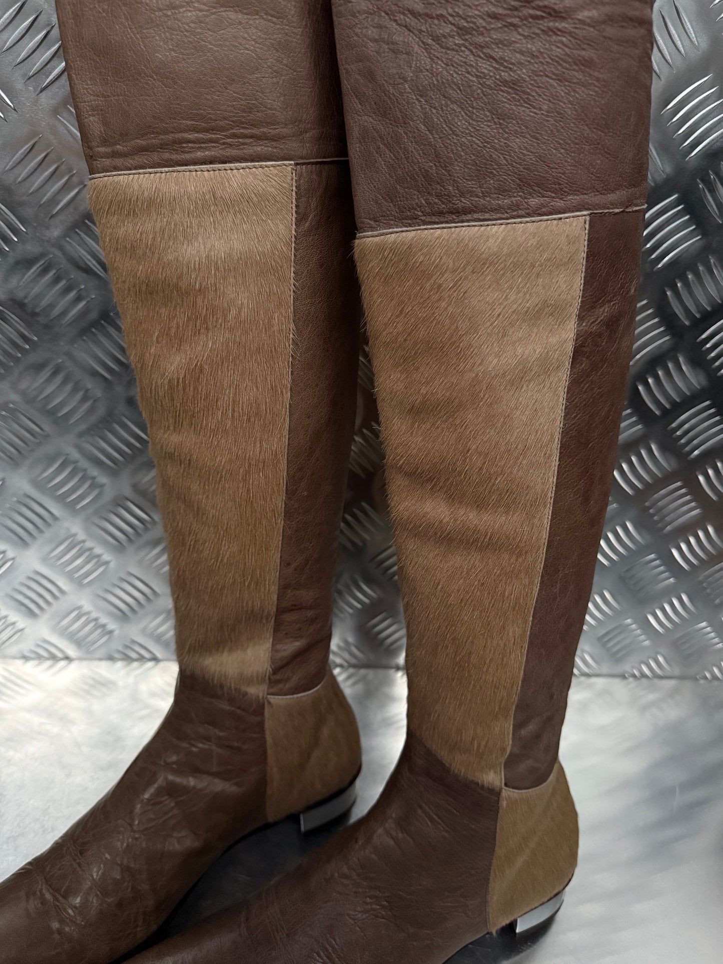 Vintage leather and pony fur over-the-knee boots Andrea Lattanzi TWINKLING GLOBAL