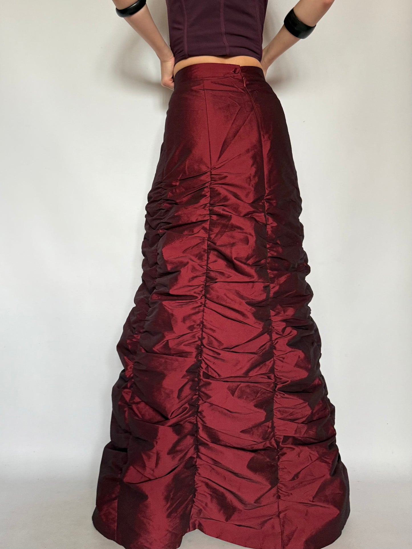Vintage Burgundy Ruched Maxi Skirt – Twinkling Global