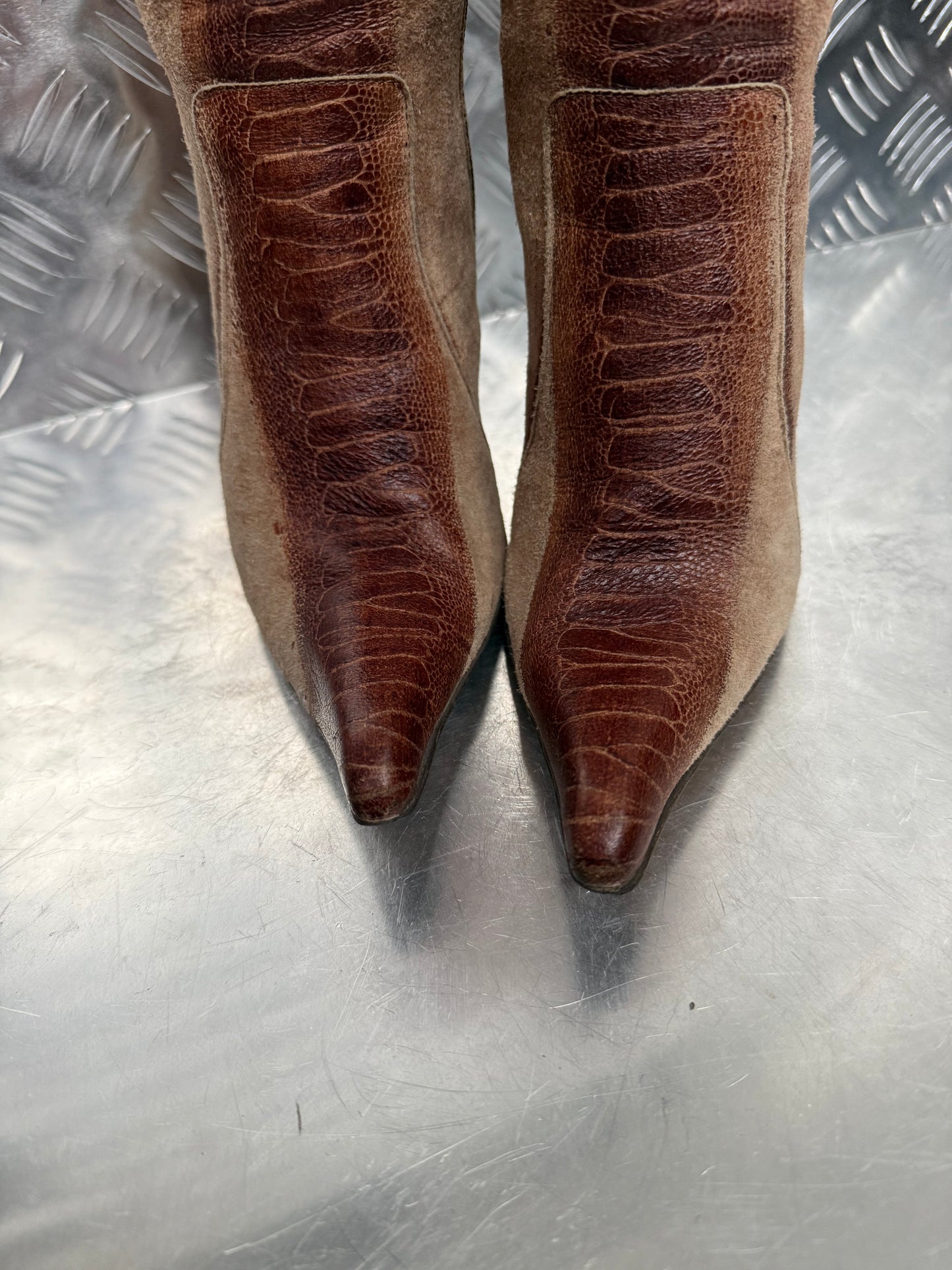 Vintage Suede & Leather High Heel Boots TWINKLING GLOBAL