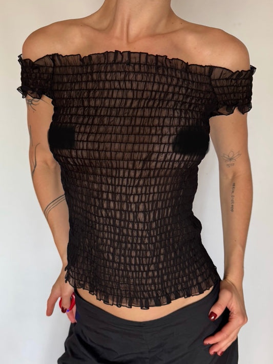 Stretch Off-Shoulder Crinkled Top (Reversible) Twinkling