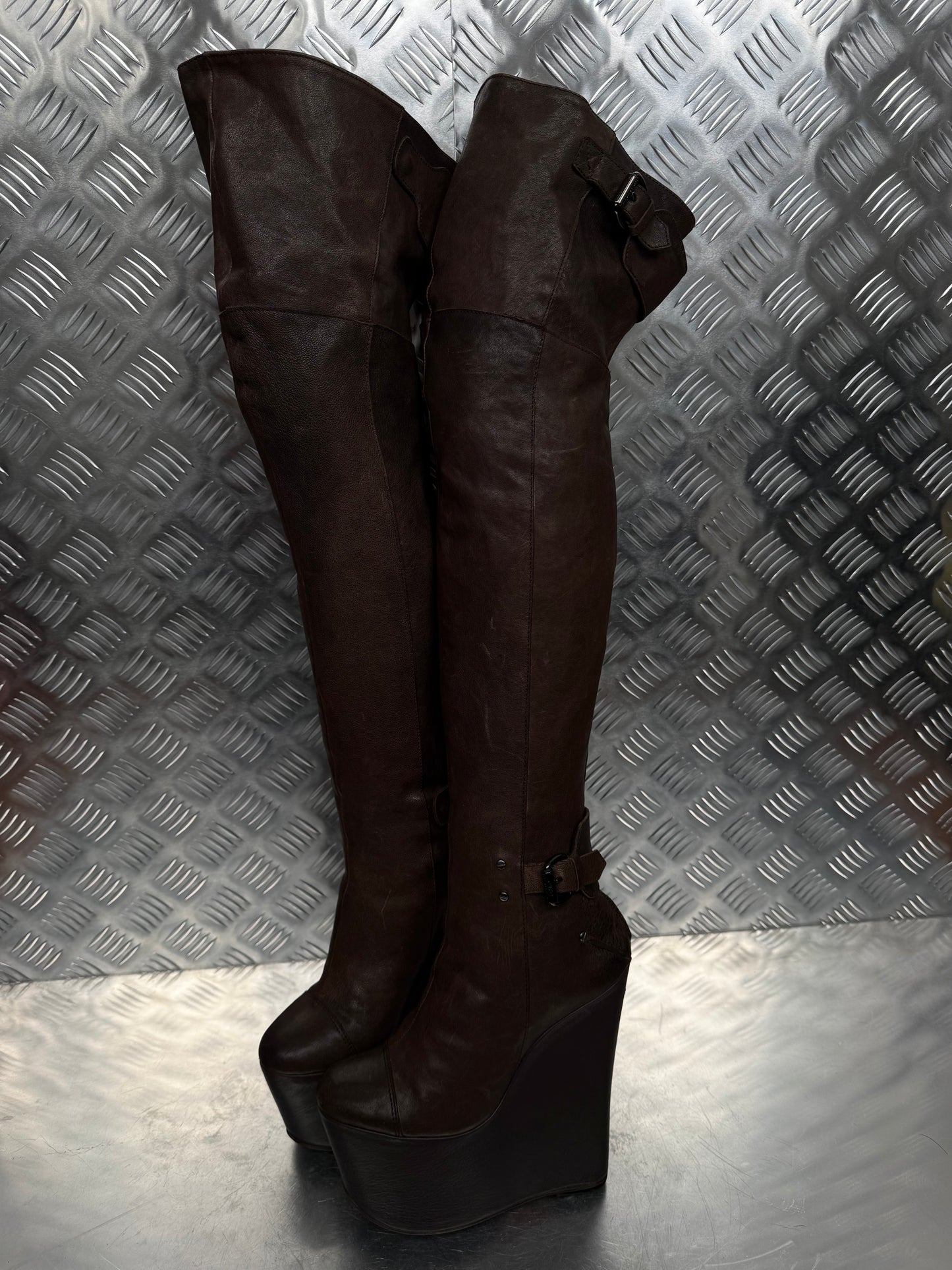 Vintage leather wedge over-the-knee boots CNC Made in Italy – TWINKLING GLOBAL