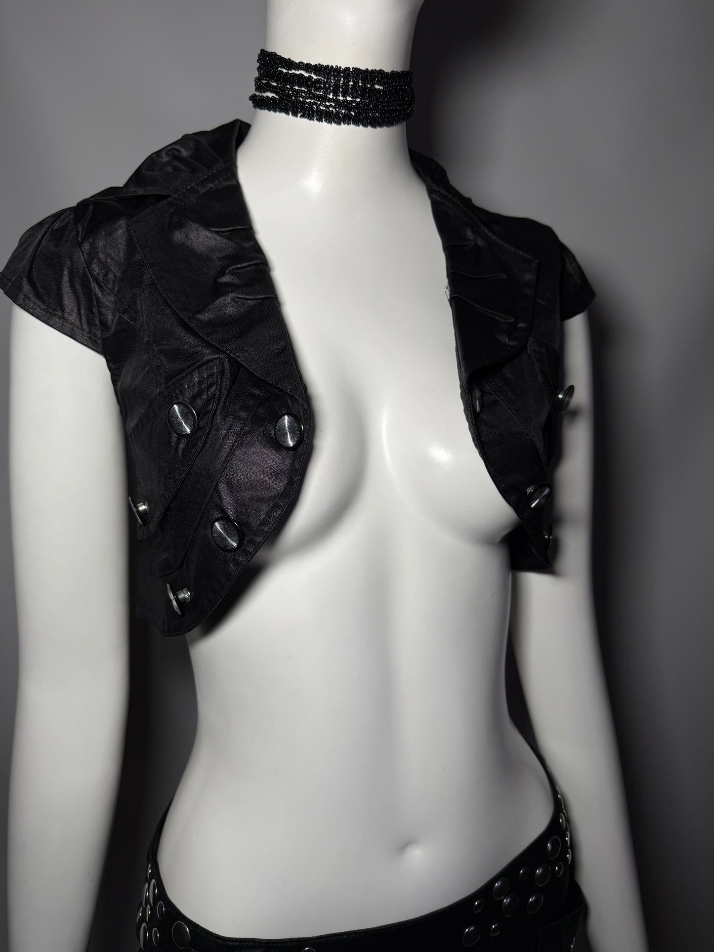 Y2K Black Cropped Denim Bolero with Statement Buttons Twinkling