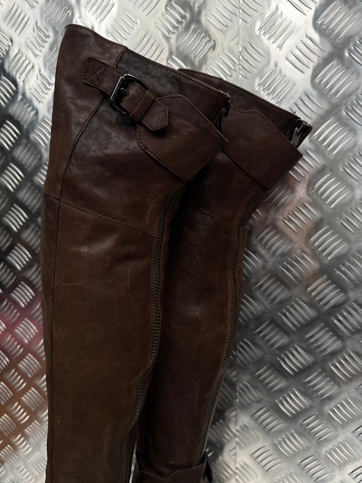 Vintage leather wedge over-the-knee boots CNC Made in Italy – TWINKLING GLOBAL