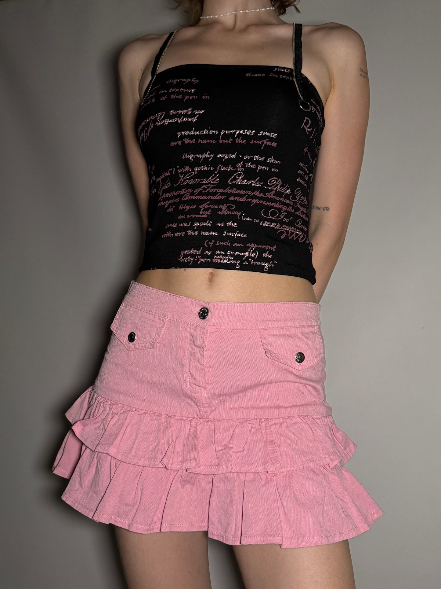 Y2K Pink Ruffle Denim Mini Skirt Twinkling
