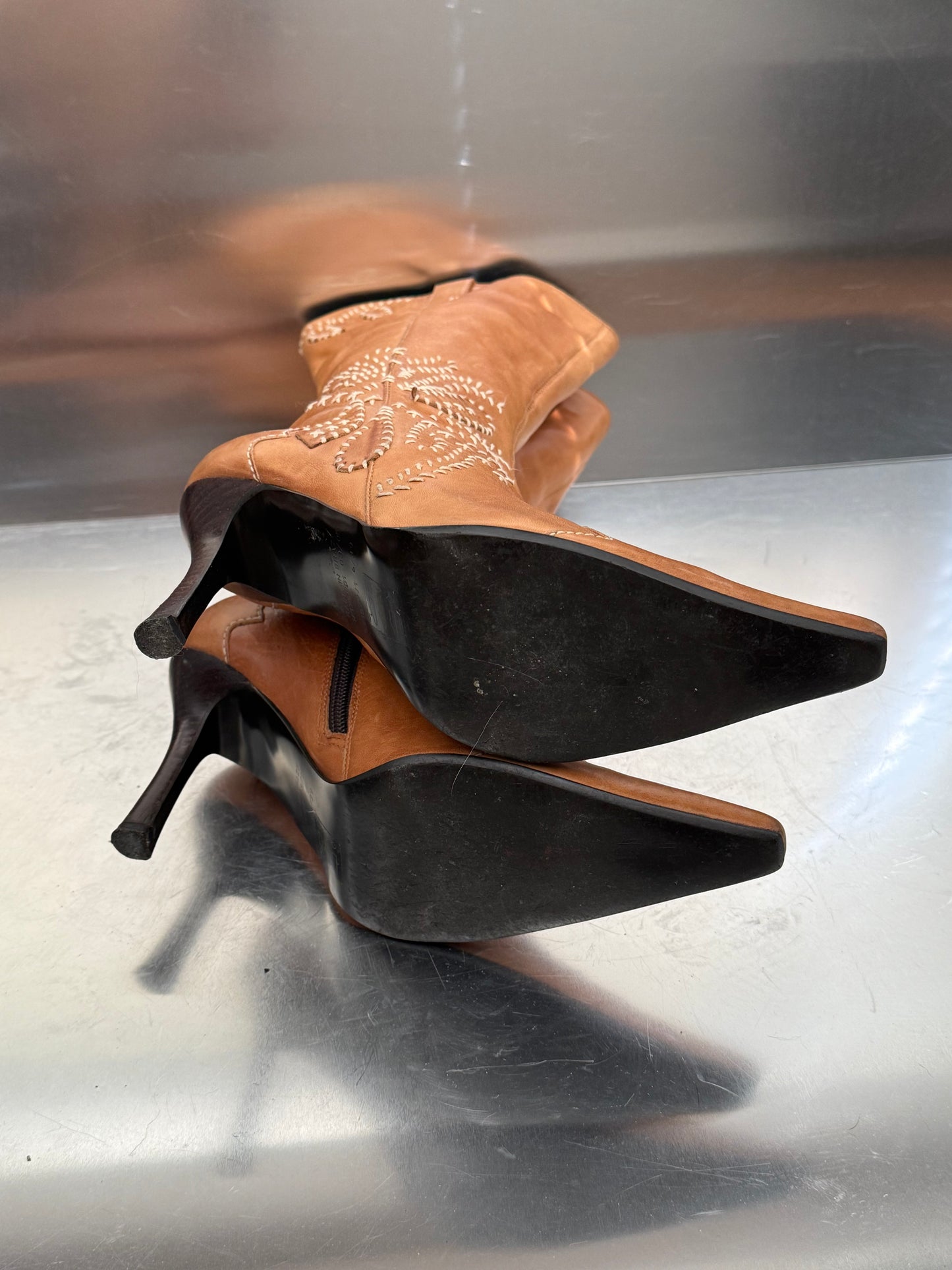 Vintage River Island  Leather High-Heel Boots Twinkling Global