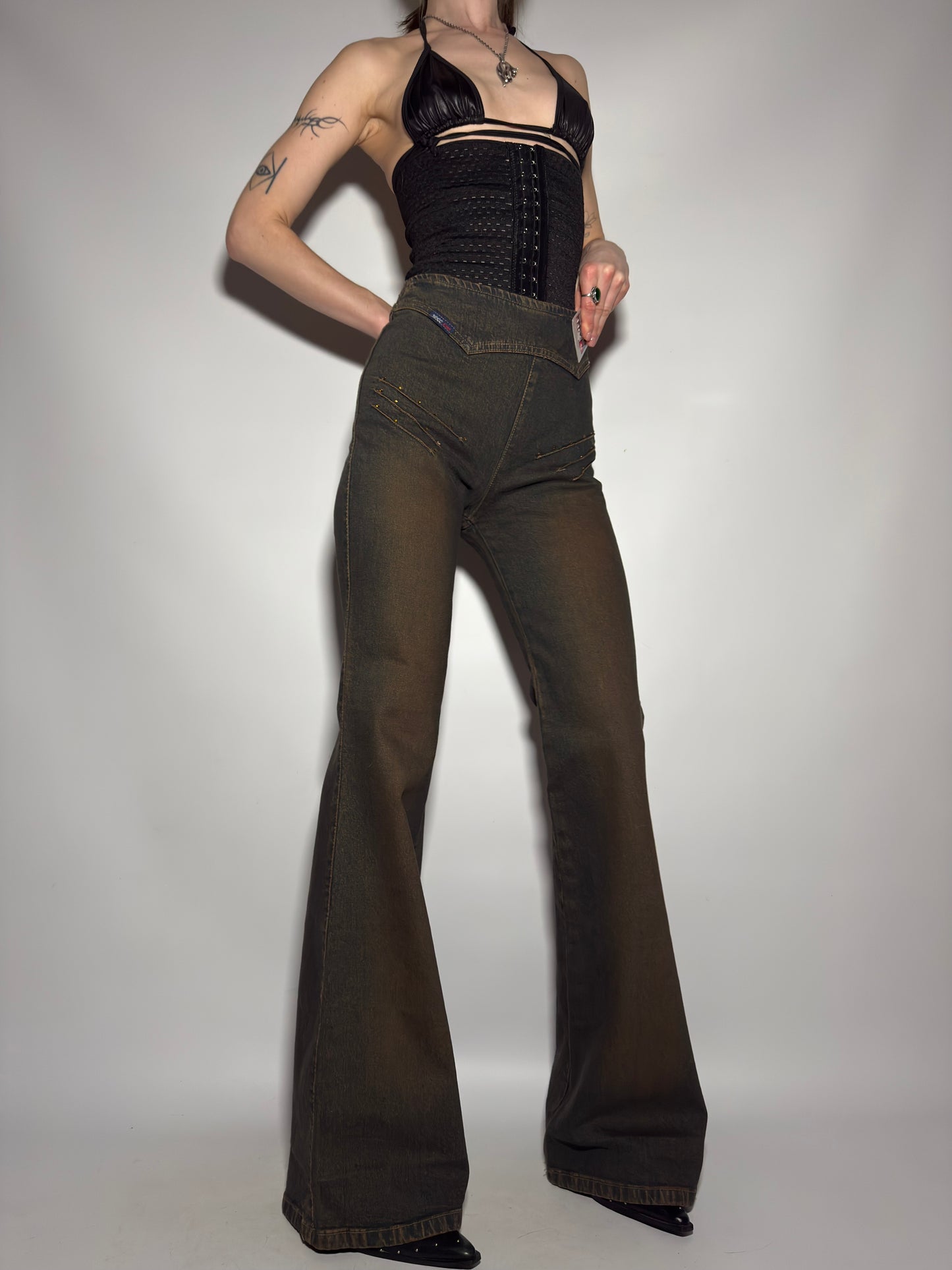 Vintage Brownish Flared Jeans - TWINKLING GLOBAL