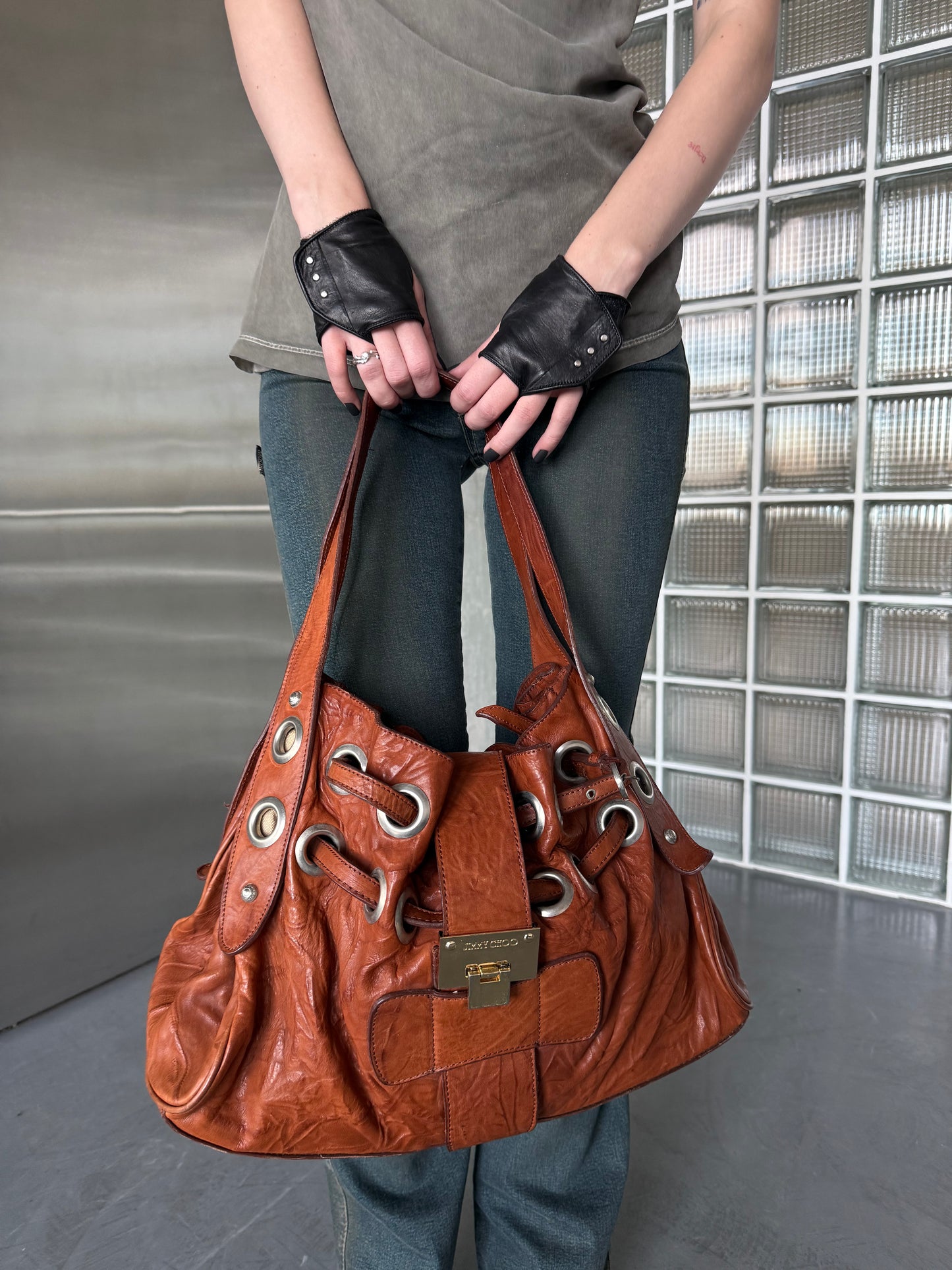 Vintage Brown Leather Bag Twinkling Global