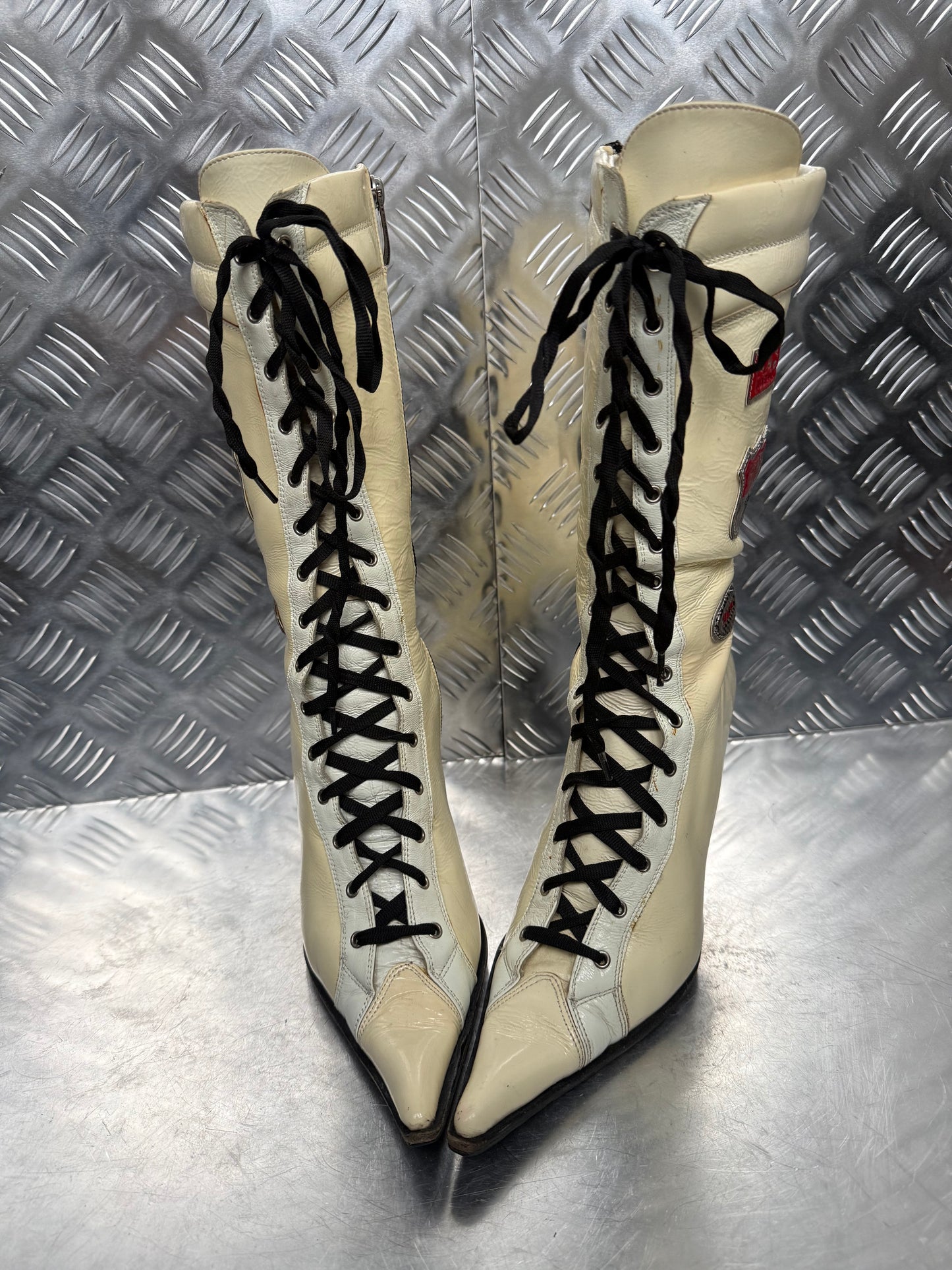 Italian racing lace-up leather boots TWINKLING GLOBAL