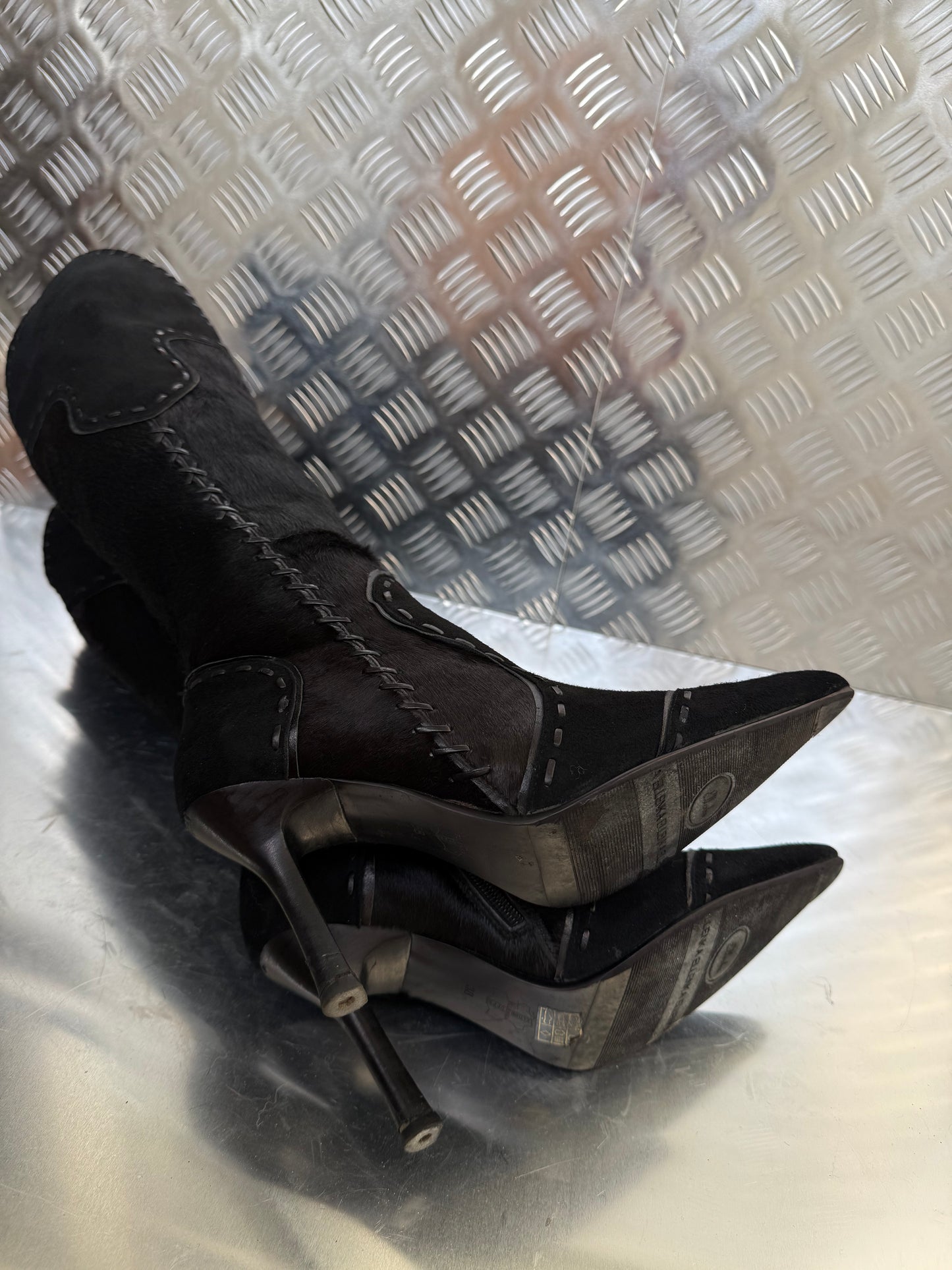 Vintage suede & pony-hair leather boots Twinkling Global