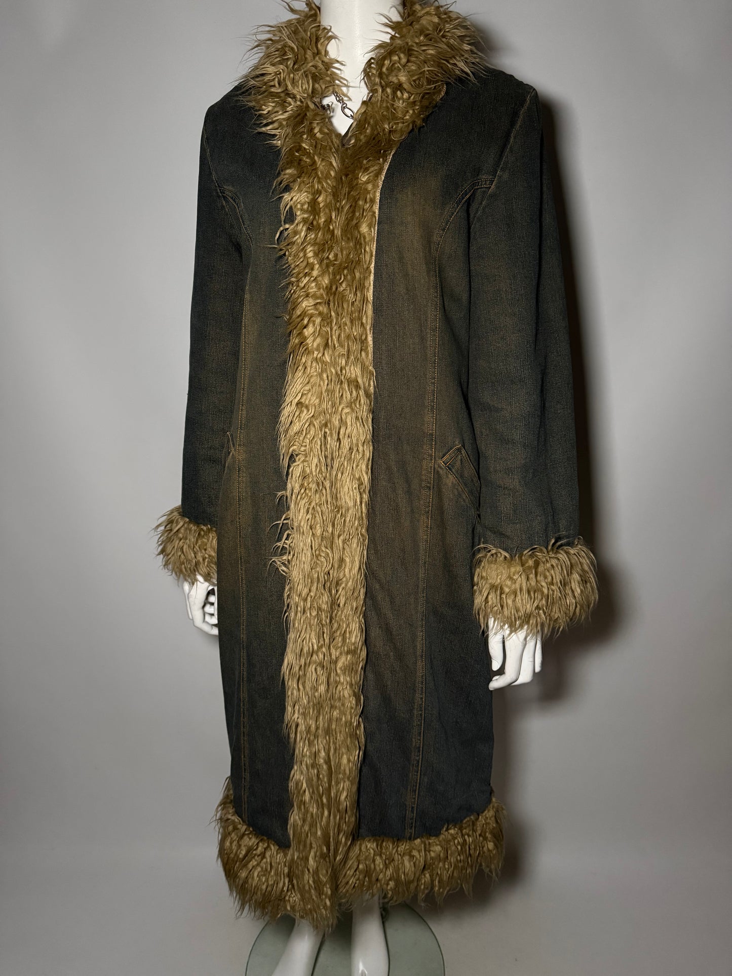 Vintage Penny Lane Afghan denim coat with faux fur Twinkling Global