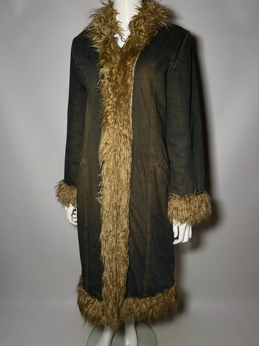 Vintage Penny Lane Afghan denim coat with faux fur Twinkling Global