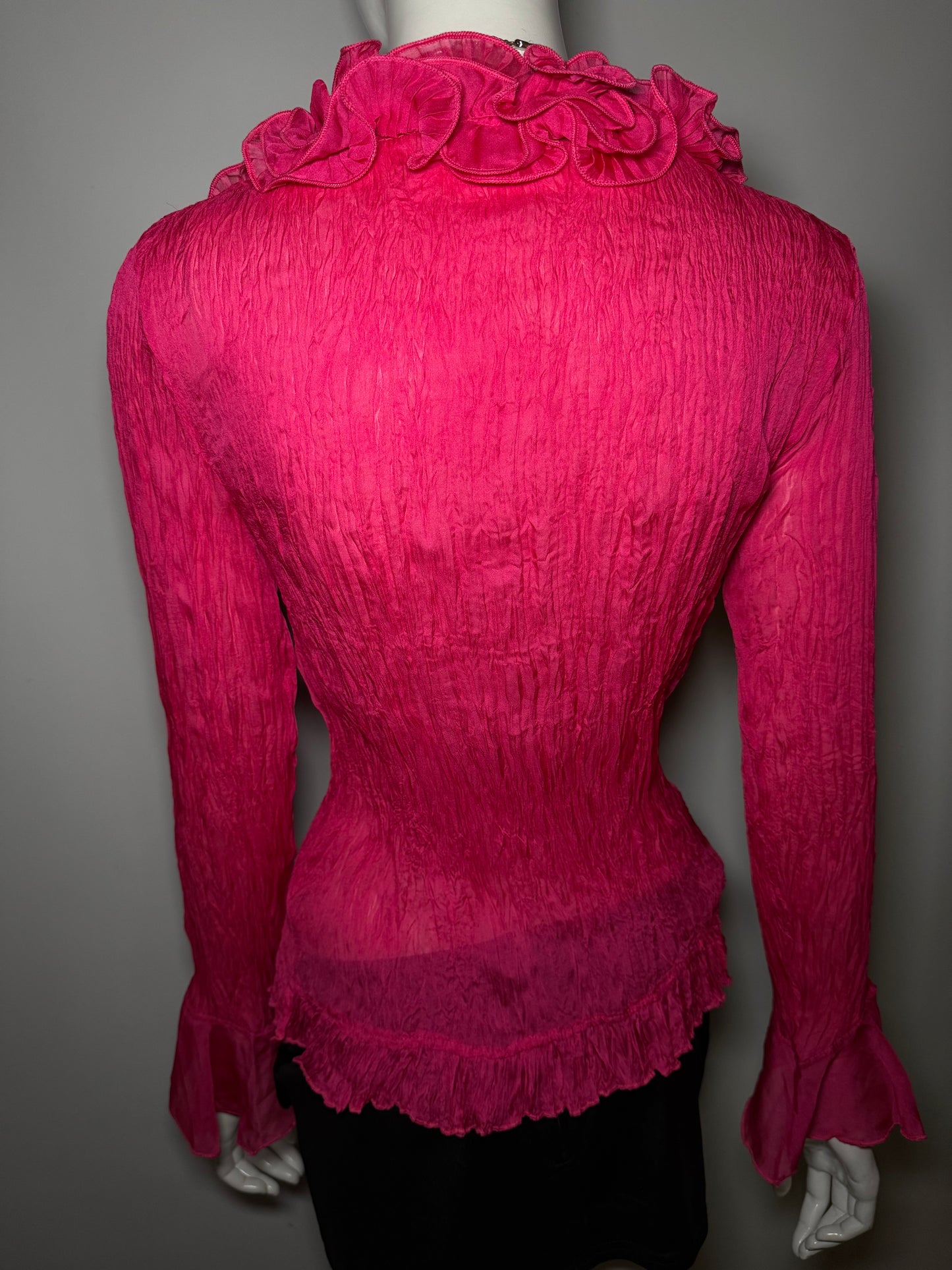 Vintage Crinkled Fuchsia Blouse with Ruffles Twinkling Global