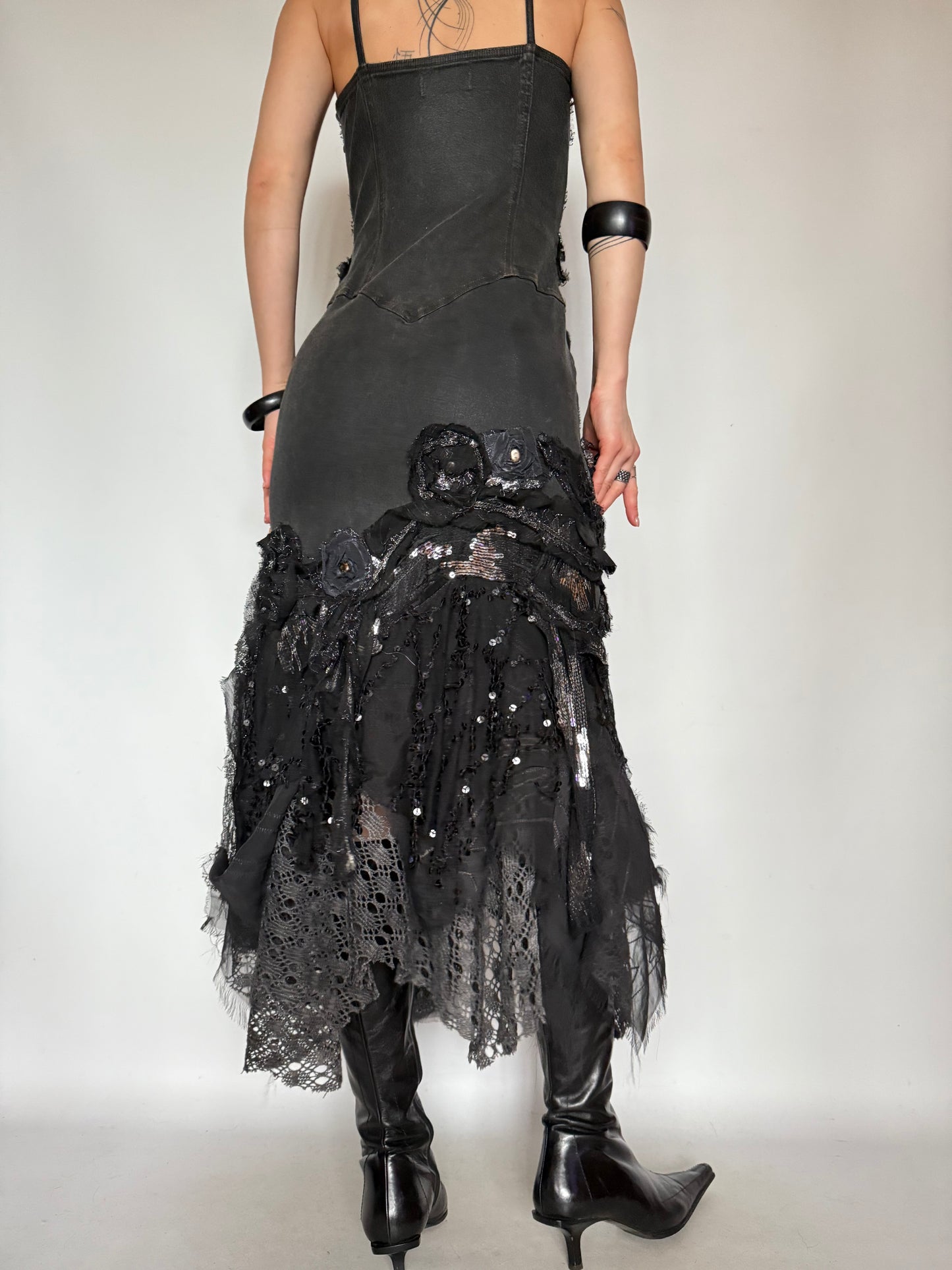 Vintage Black Couture Lace & Sequin Maxi Dress – Twinkling Global